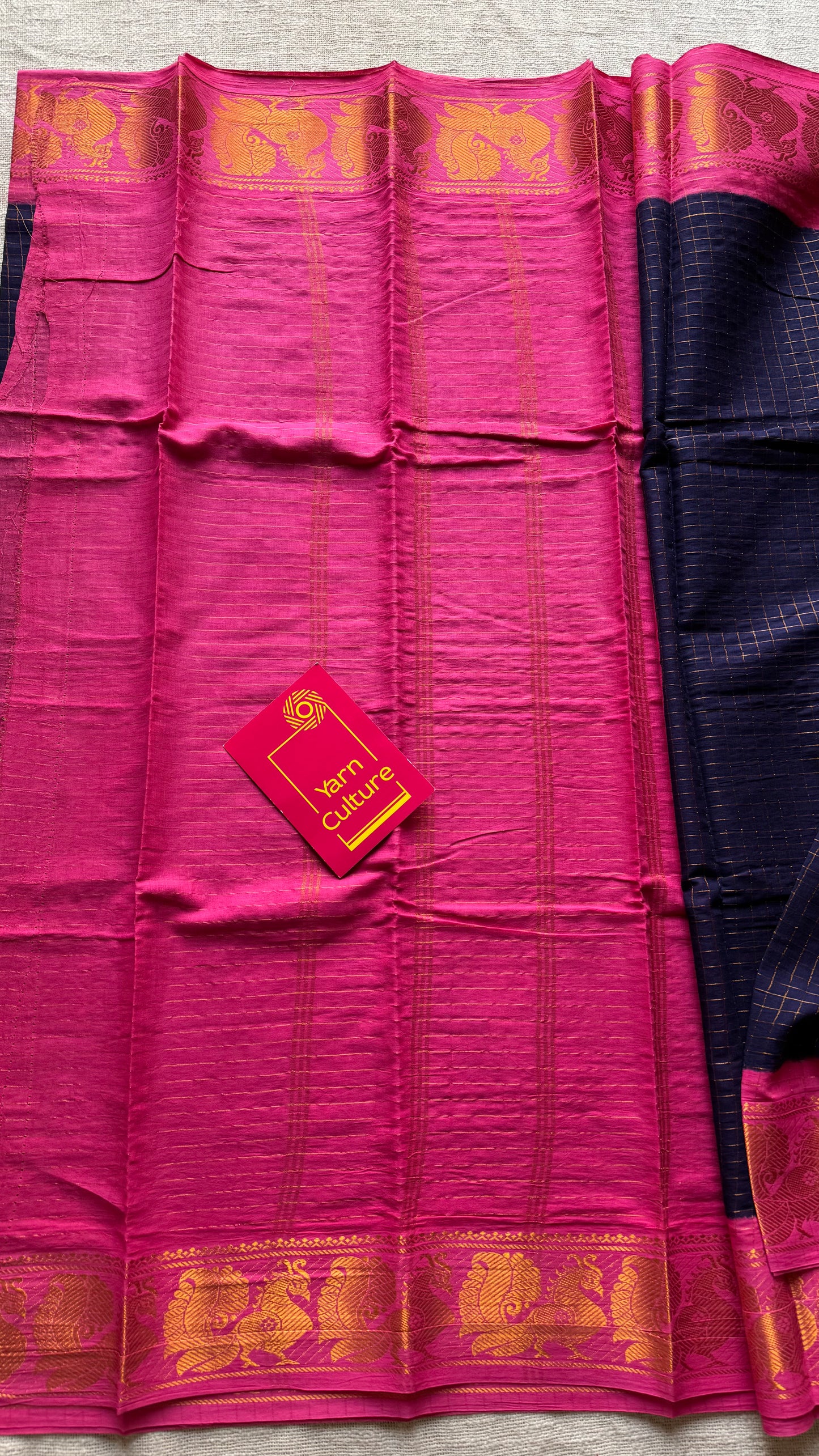 Navy blue with pink contrast, zari checkered sungudi, kattuchayam dyed madurai cotton - YCCOTNMSFE331