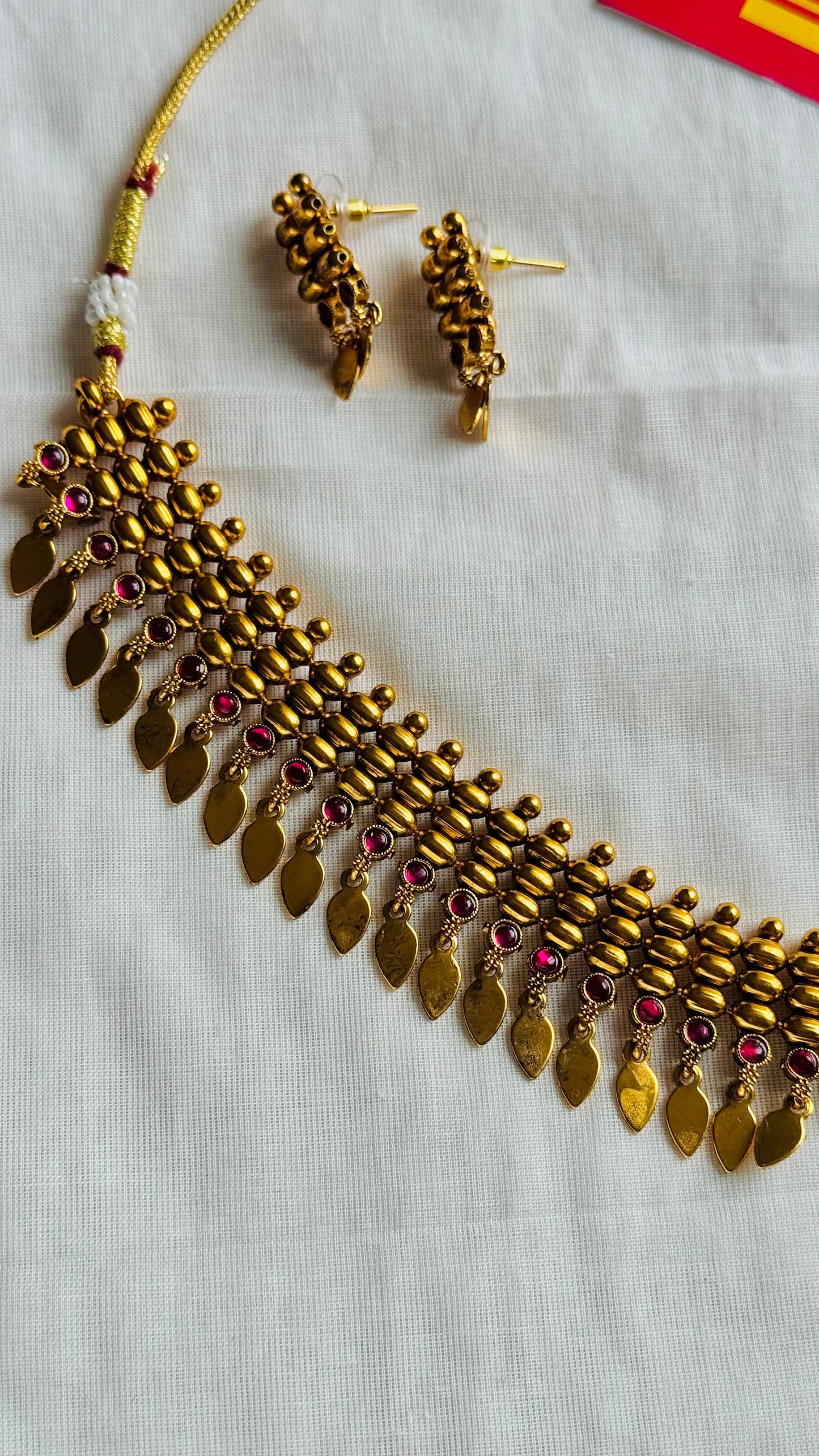 Elakkathali with ruby stones, with earrings - YCGPNP791