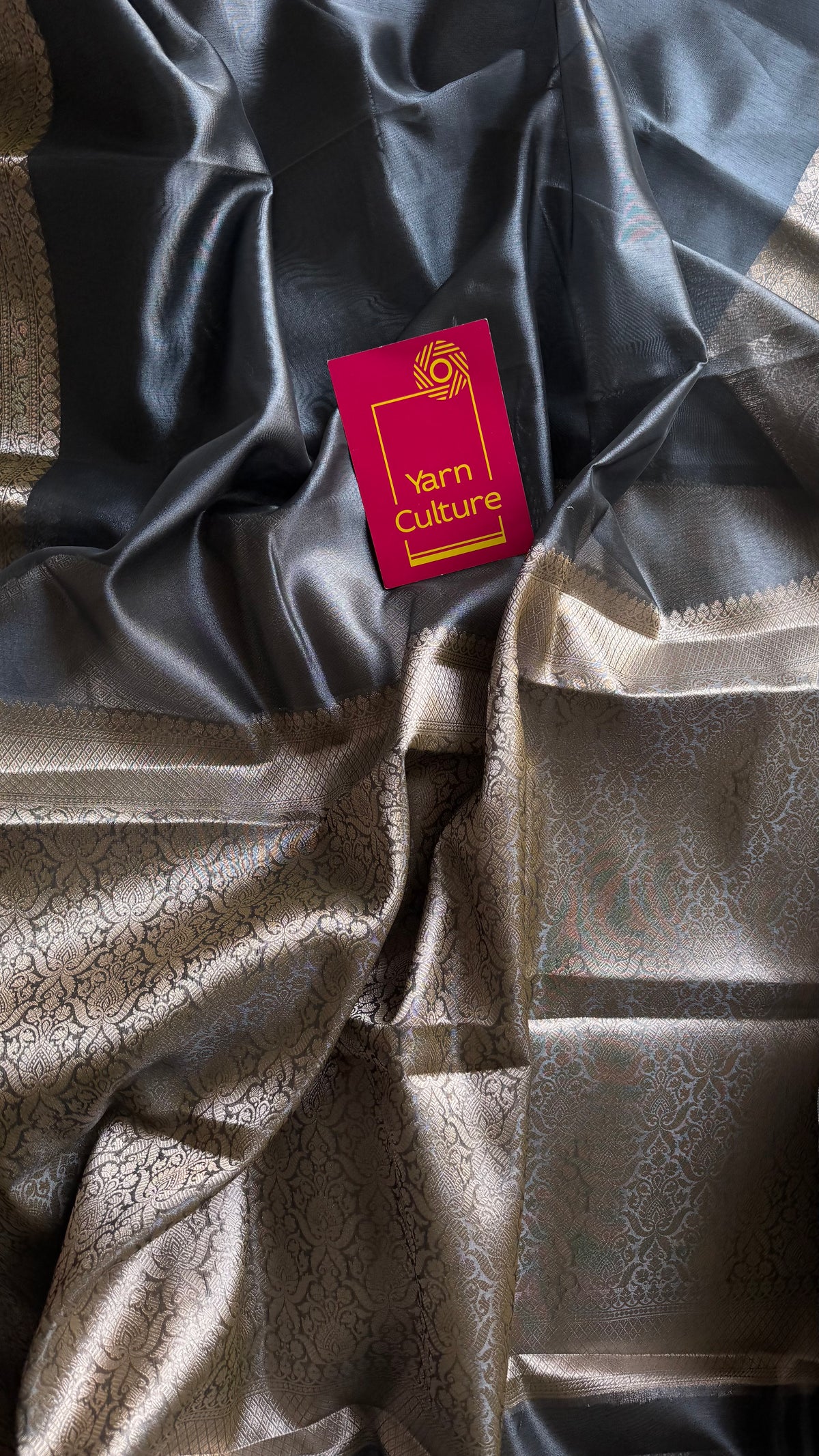 Grey tissue Banarasi saree with zari border - YCBLTOC91