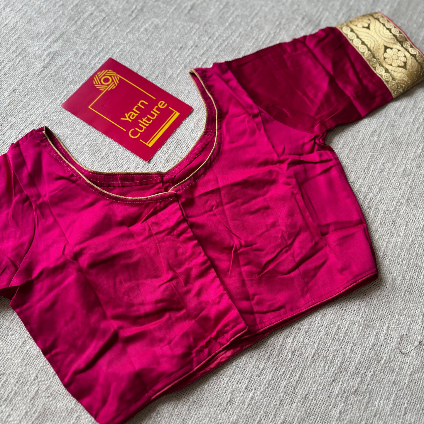 Hot pink with gold zari, cotton silk, size 36 (alterable from 34-40), readymade blouse - YCBLAU04