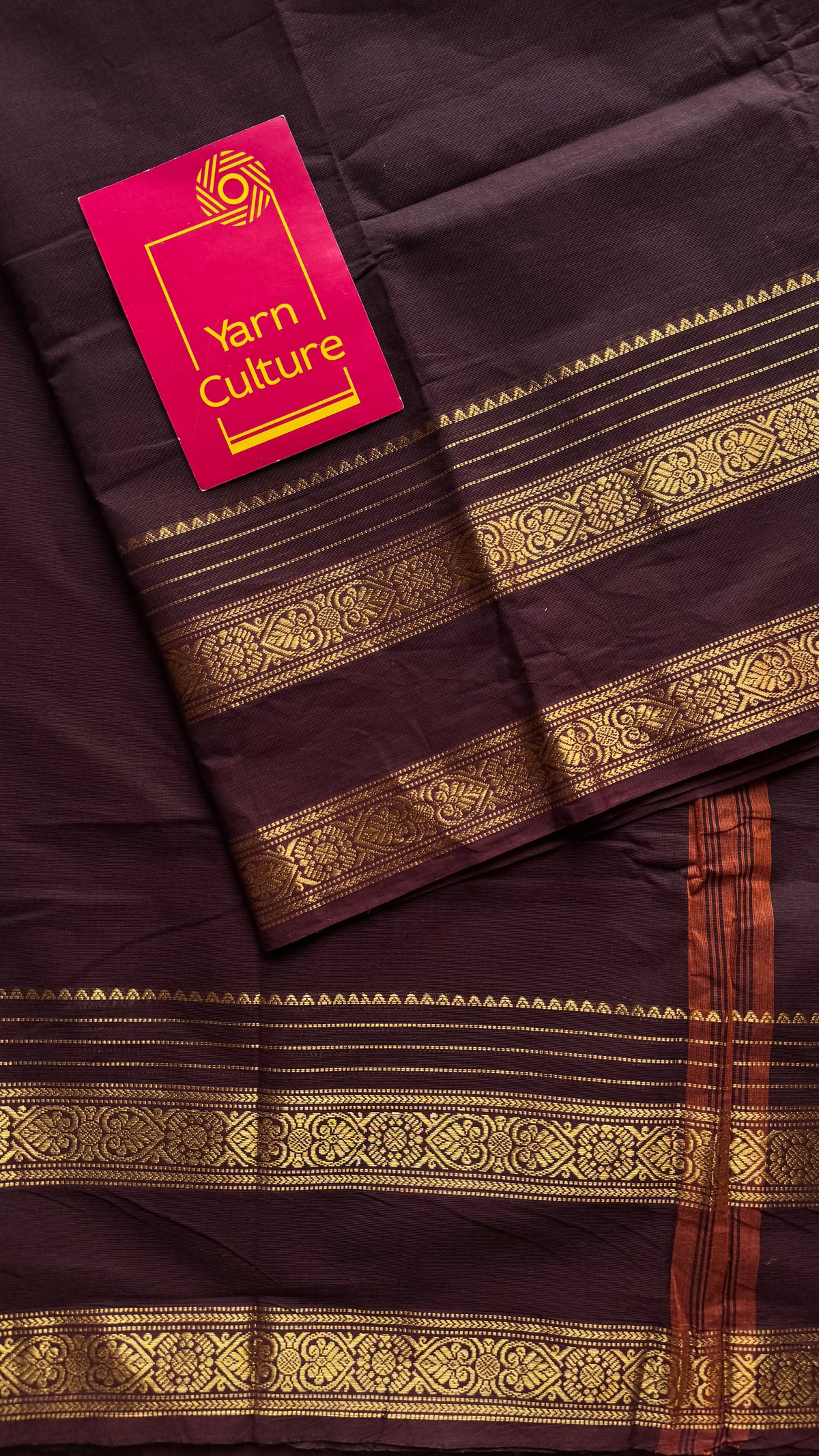 Purple brown with gap zari border, kanchi cotton saree - YCCOTNCCOC121