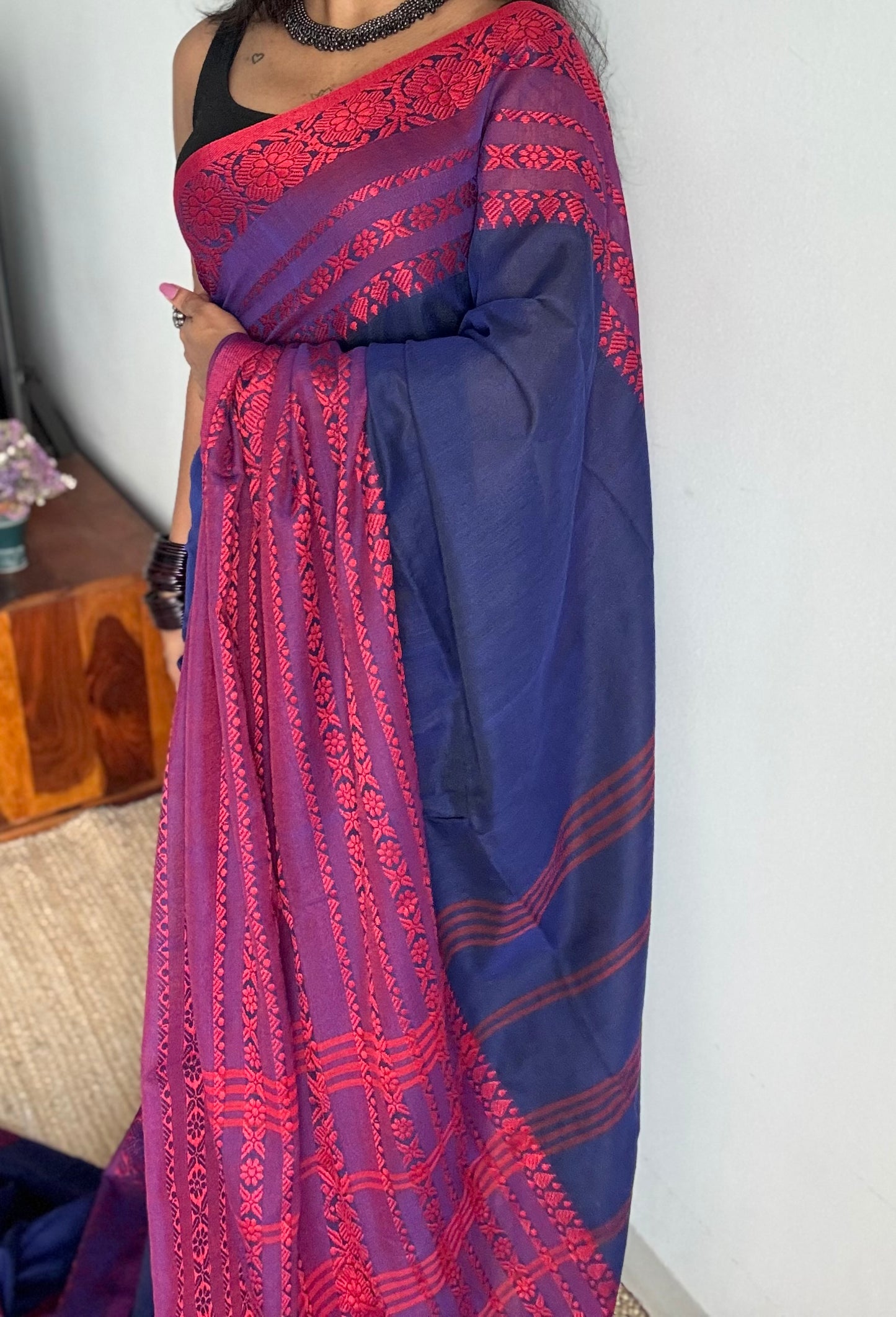 Blue with red and purple threadwork, begampuri soft cotton - YCBCBPJA200