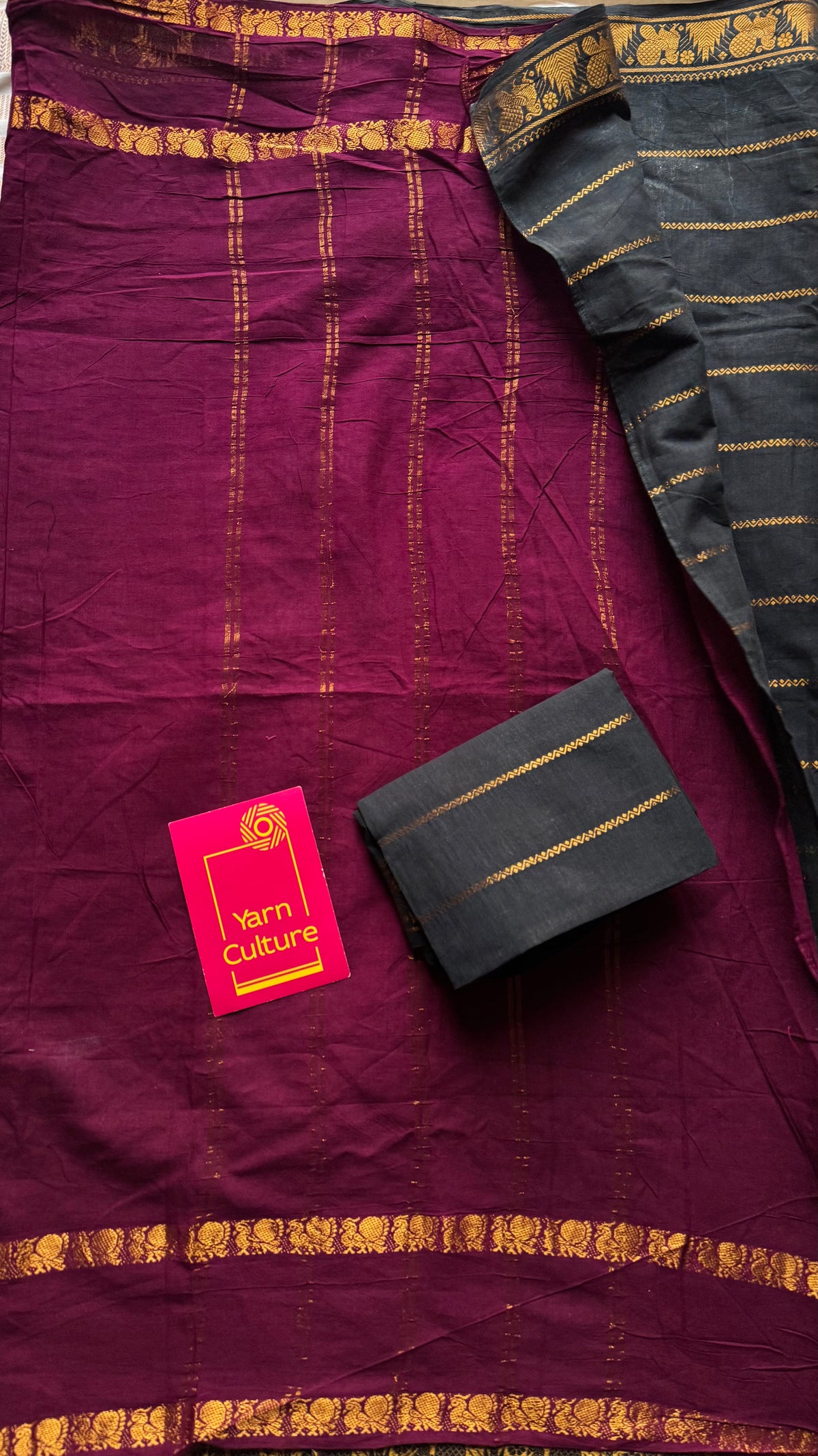 Purple pink (vadamalli) with black, sungudi cotton half-half saree - YCCOTNIDOC20