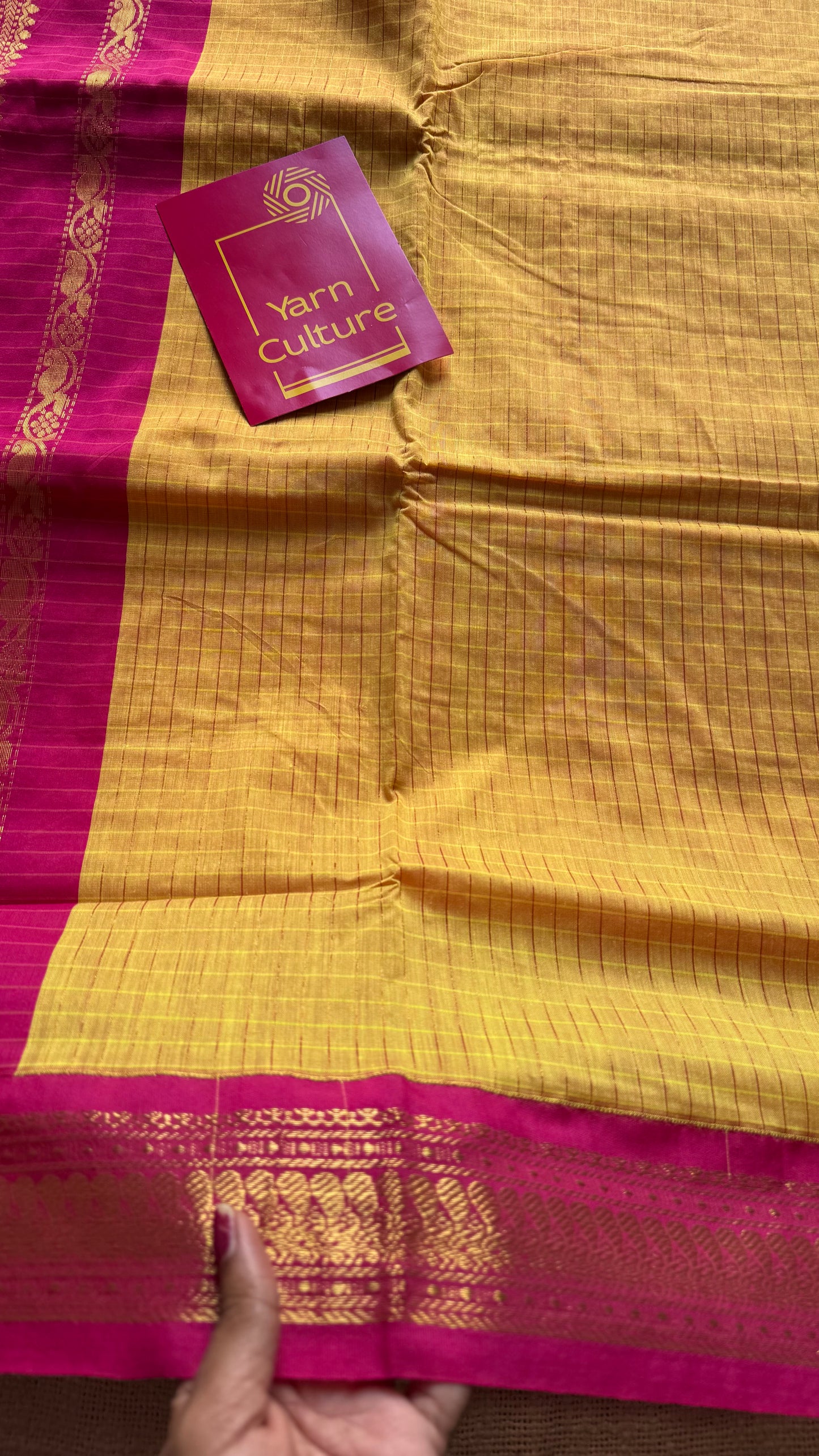 Yellow with hot pink, checks - cotton silk - YCCOTNOCKC44