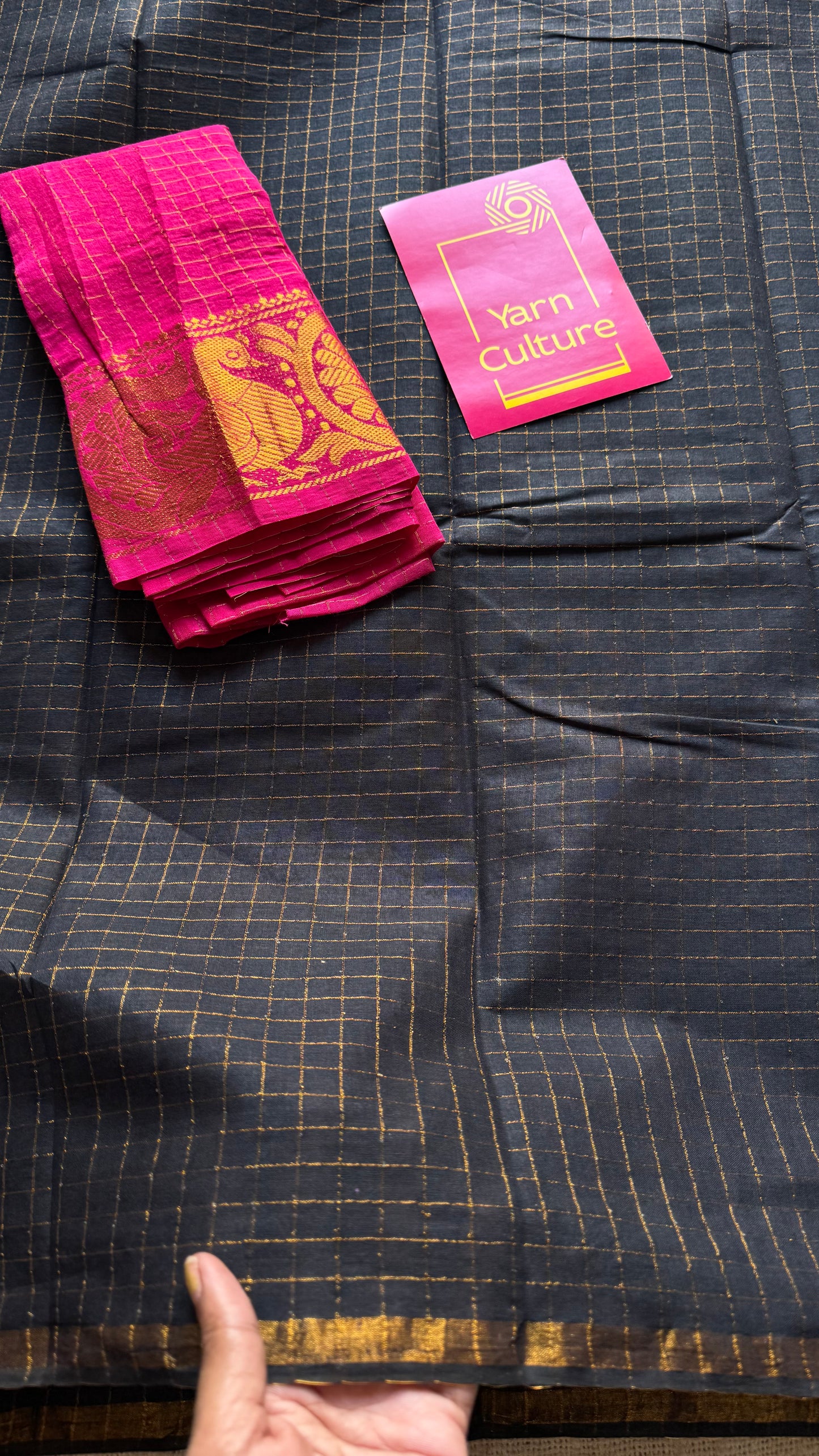 Black mini kattam kattuchayam dyed madurai cotton saree - YCCOTNMSFE109