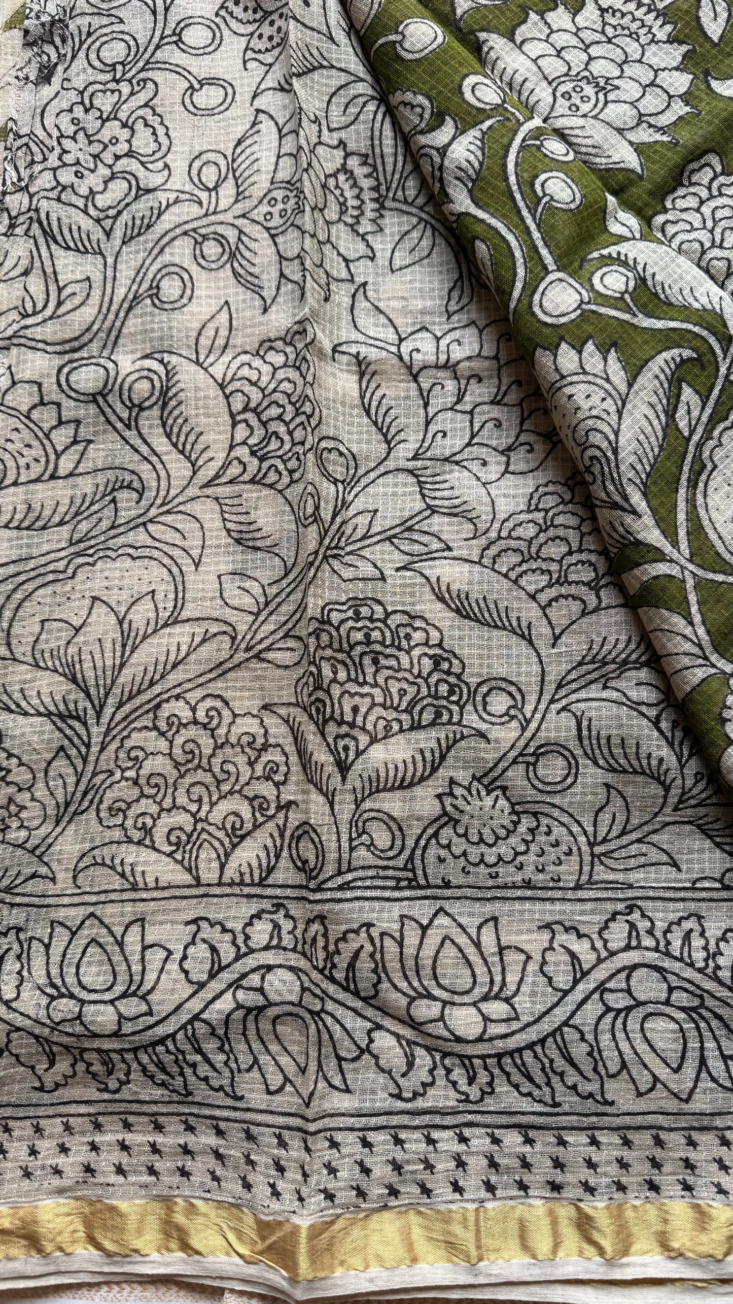 Light green floral kalamkari saree in kota - YCWOTDMA358