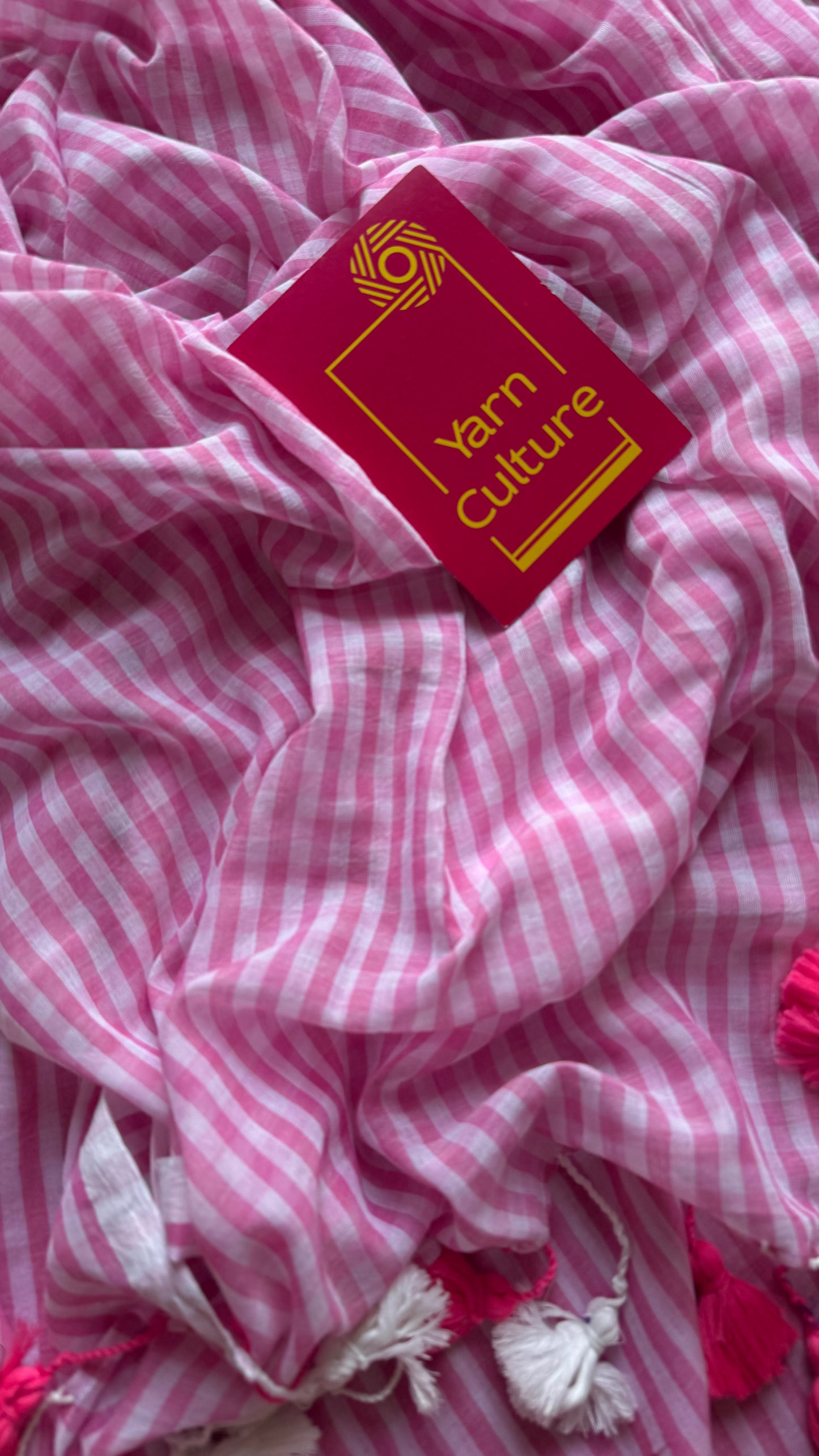 Light pink and white checkered mul cotton saree  - YCBCMCCMA28