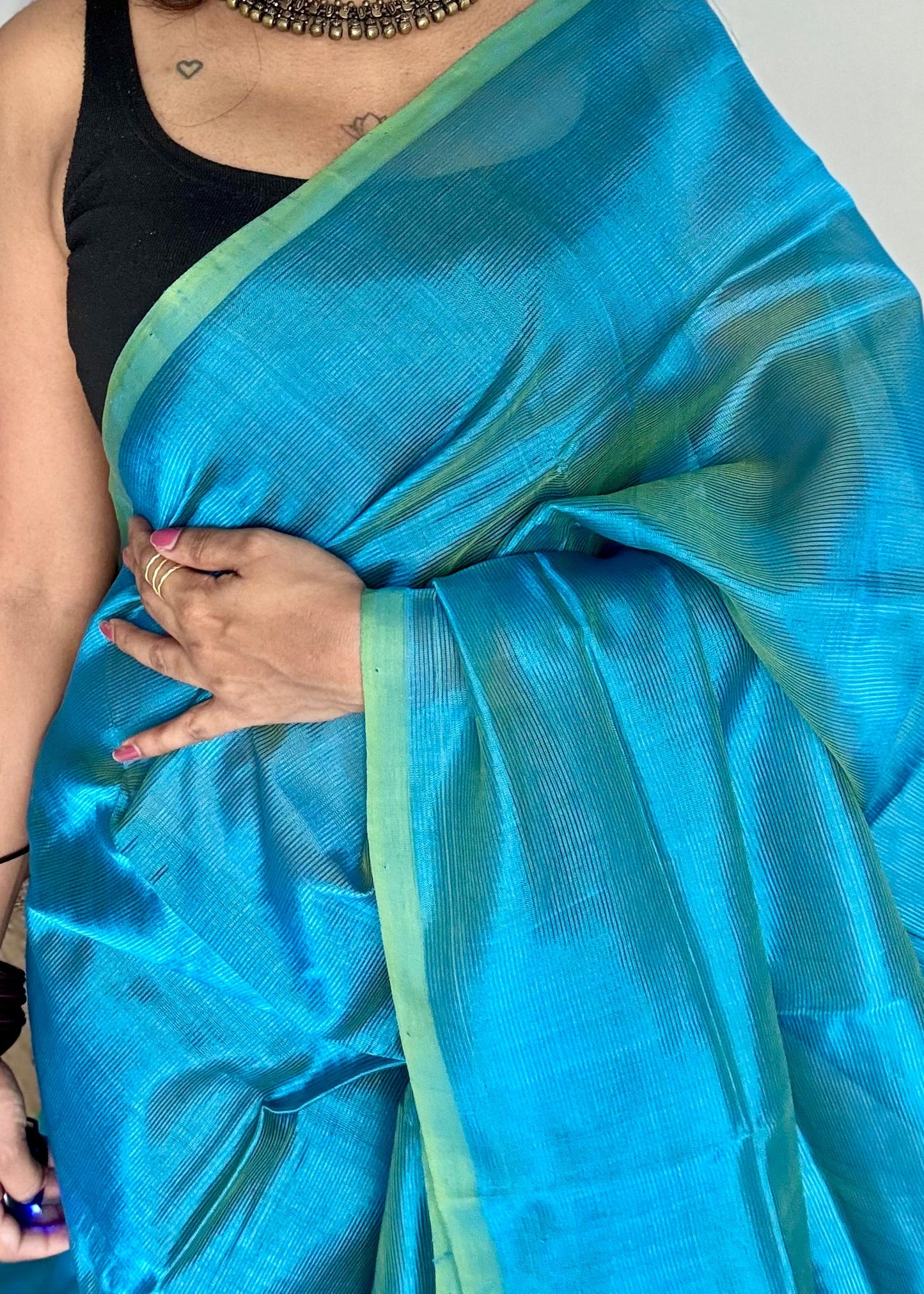Plain blue green dual tone, mangalgiri silk cotton, handwoven, soft, light weight - YCWOTDMSAP222