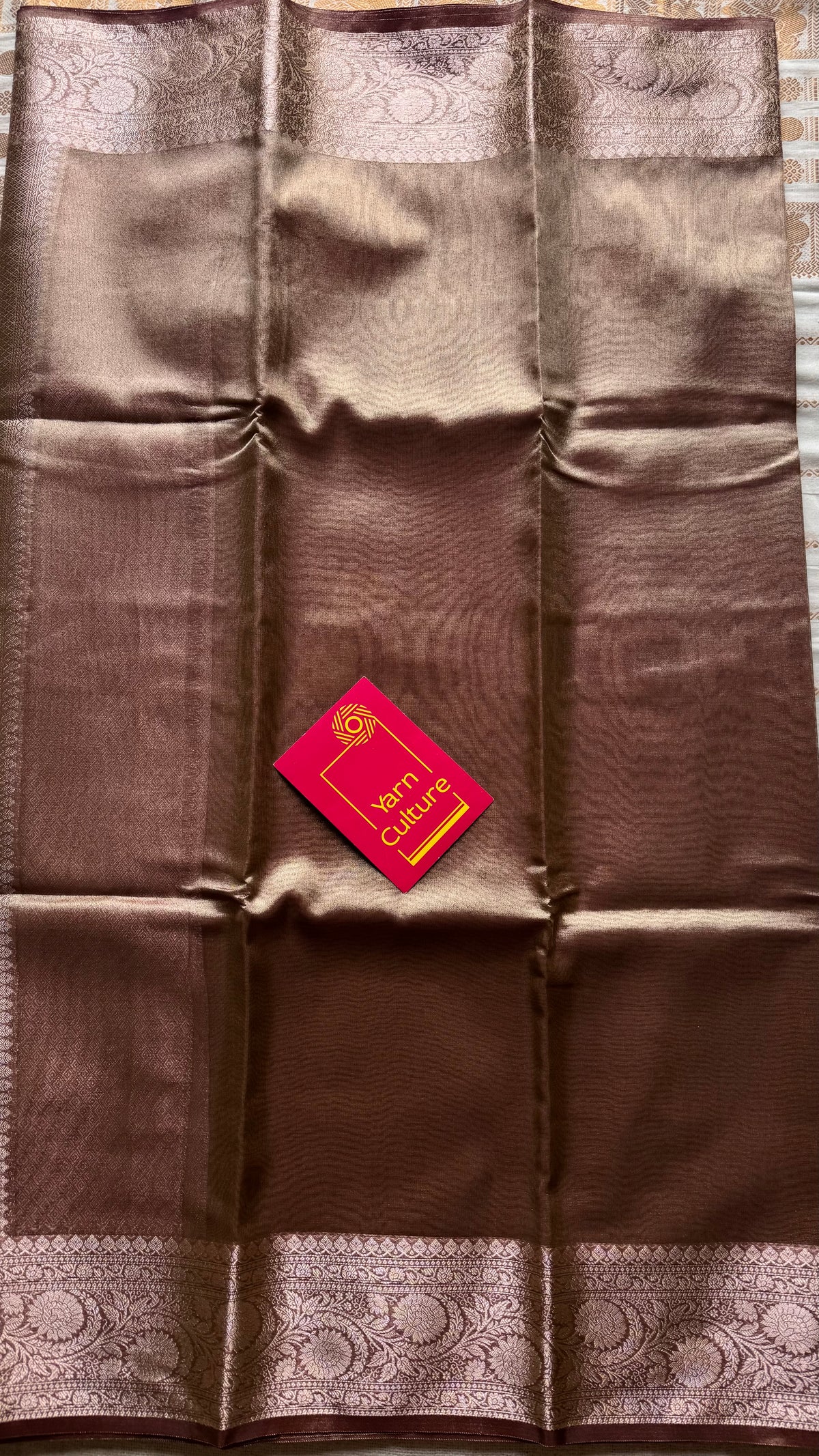 Champagne brown tissue Banarasi saree with zari border - YCBLTOC83