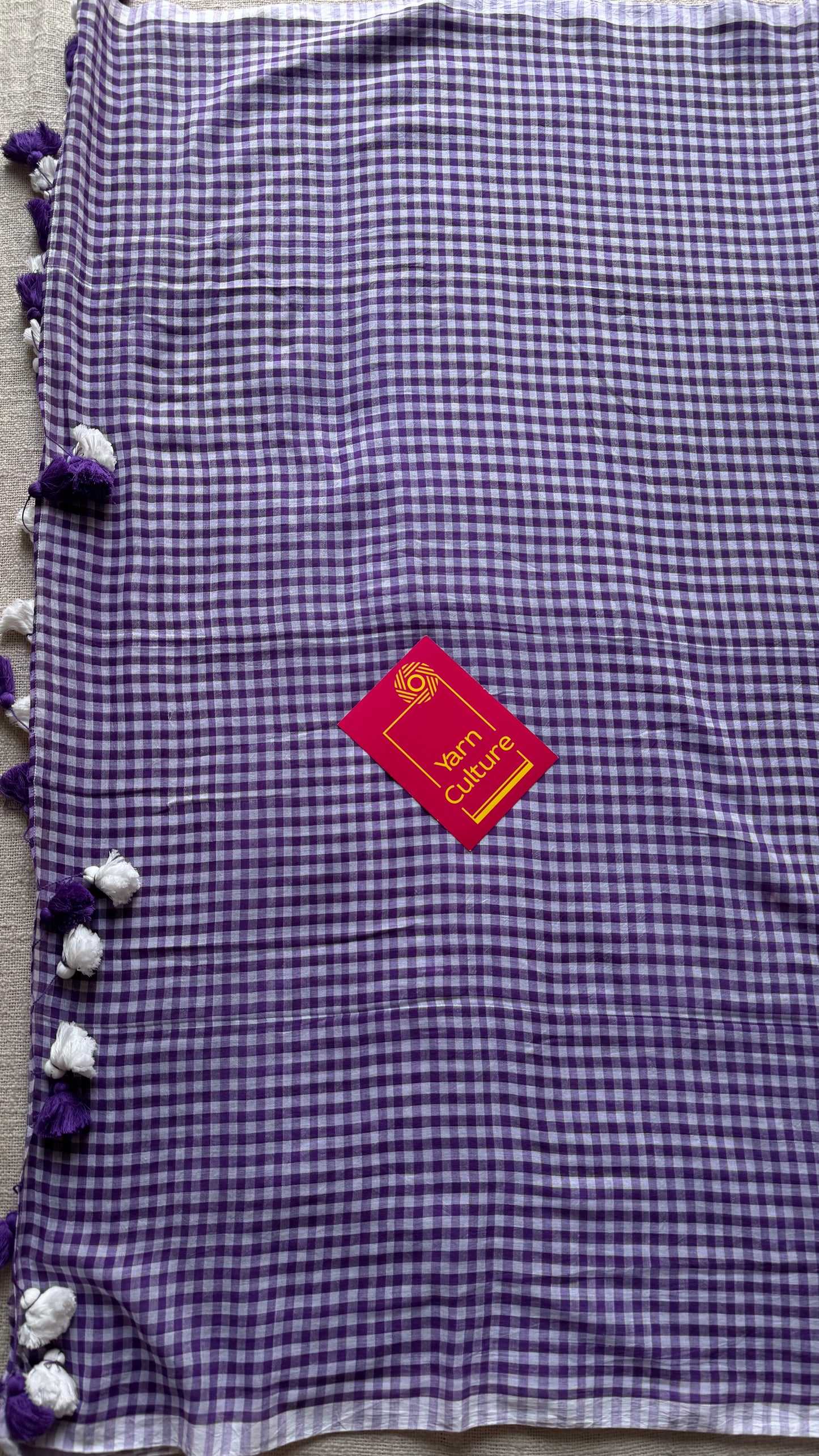 Purple and white checkered mul cotton saree  - YCBCMCCMA32