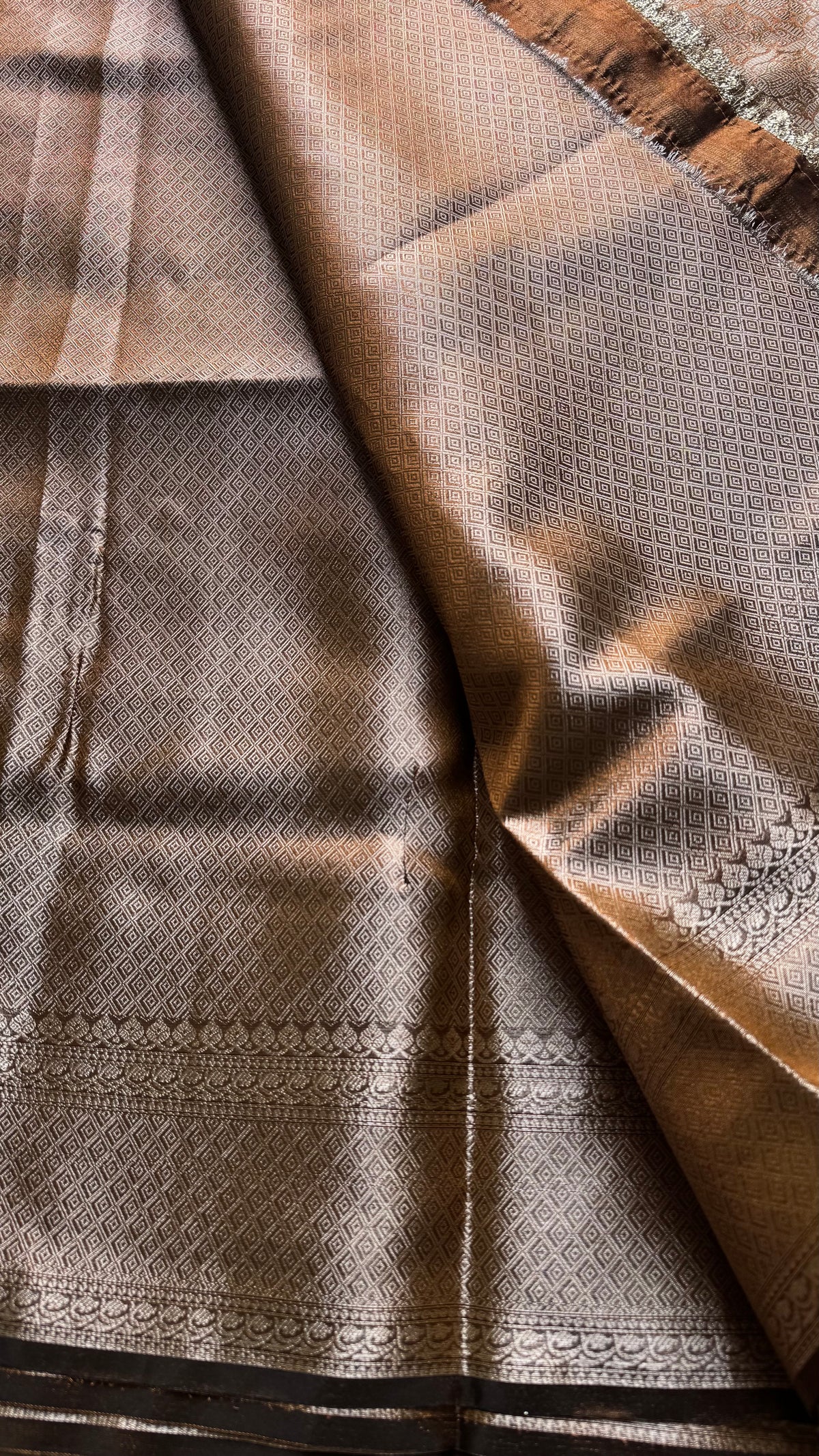 Brown tissue Banarasi saree with embellished gold lace border - YCBLTOC80