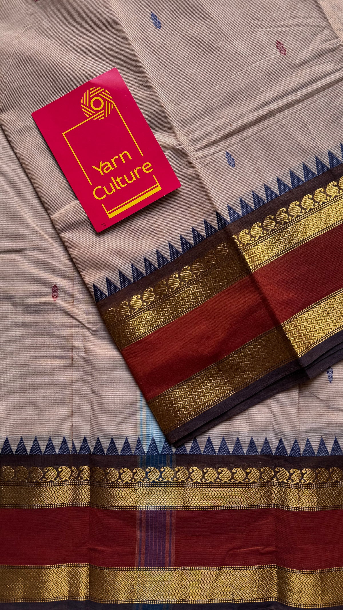 Beige with rust orange and brown zari border kanchi cotton saree - YCCOTNCKSE19