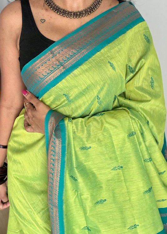 Bright green with turquoise, cotton silk - YCCOTNOCKCS14