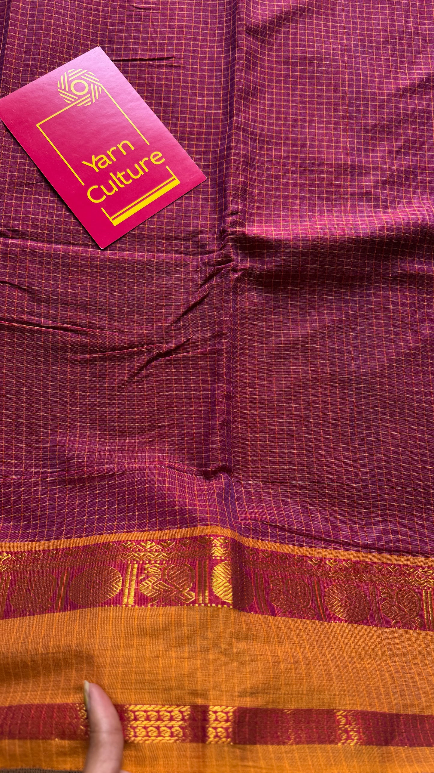 Berry pink checks with red and yellow ganga jamuna borders, premium narayanpet soft cotton - YCWOTDNPJA156
