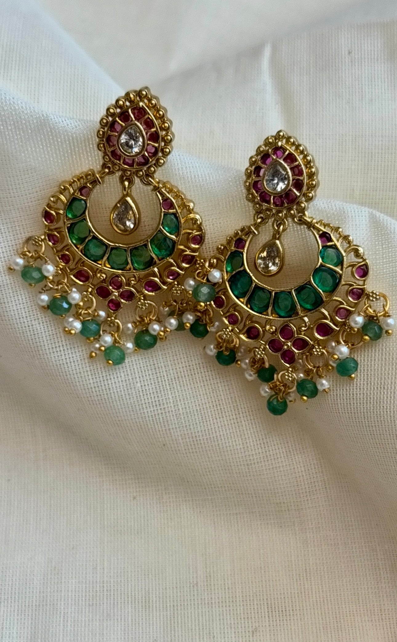 Chandbali ruby green dangler earring - YCGPER824