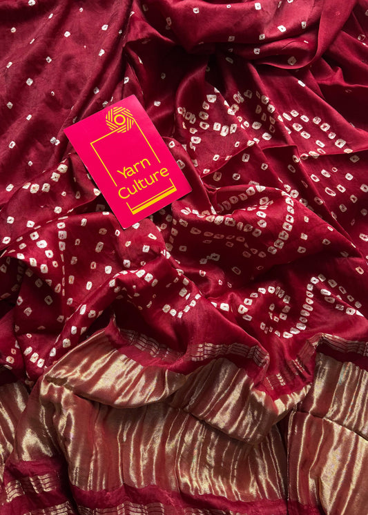 Maroon crushed bandhani modal silk with lagdi patta (zari pallu) - YCDESE31