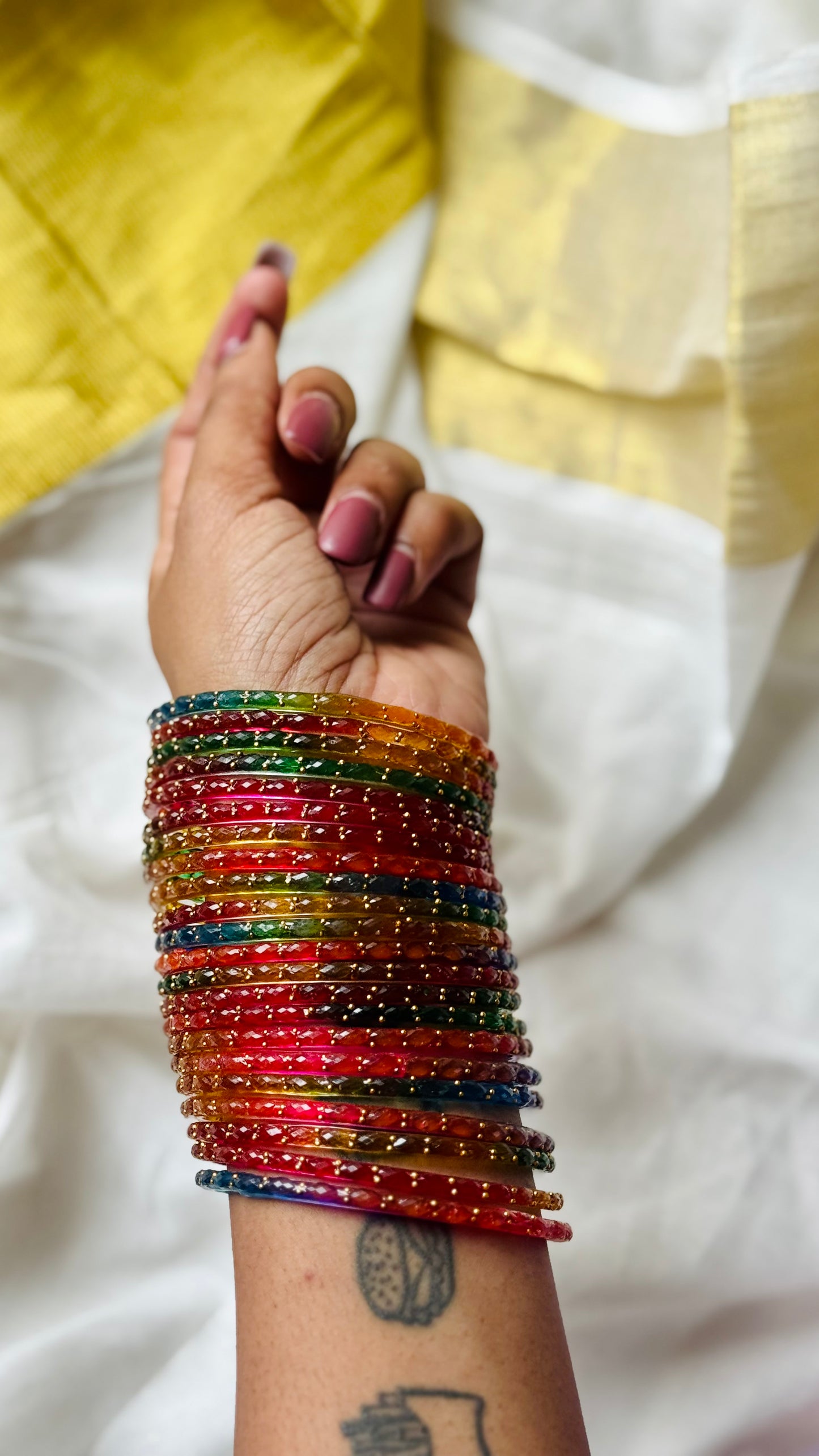 Multicolour raindrop bangles, set of 22, size 2.4 - YCBANGL852