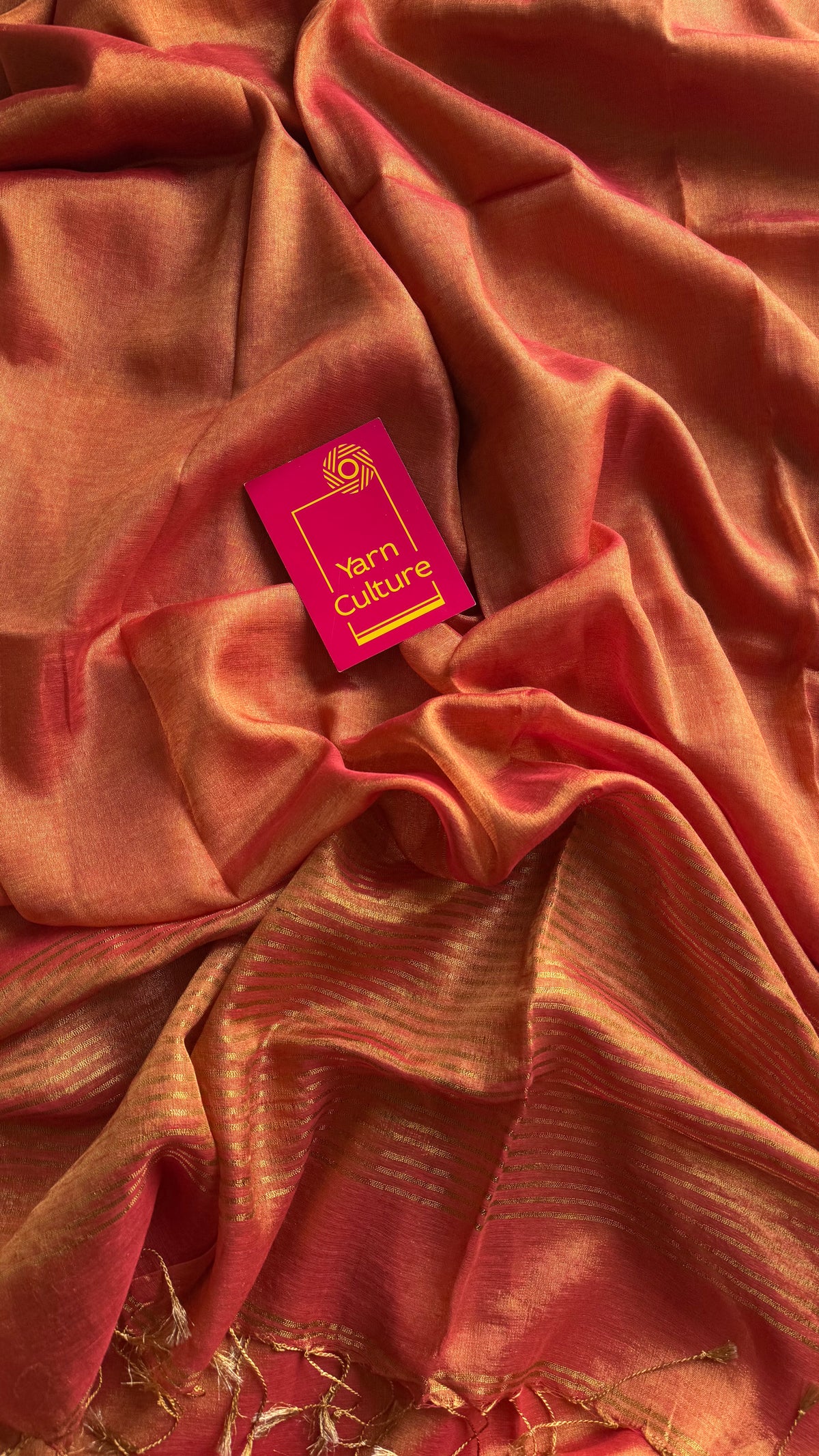 Orange with gold, dual tone metallic tissue linen saree - YCBCLTOC58