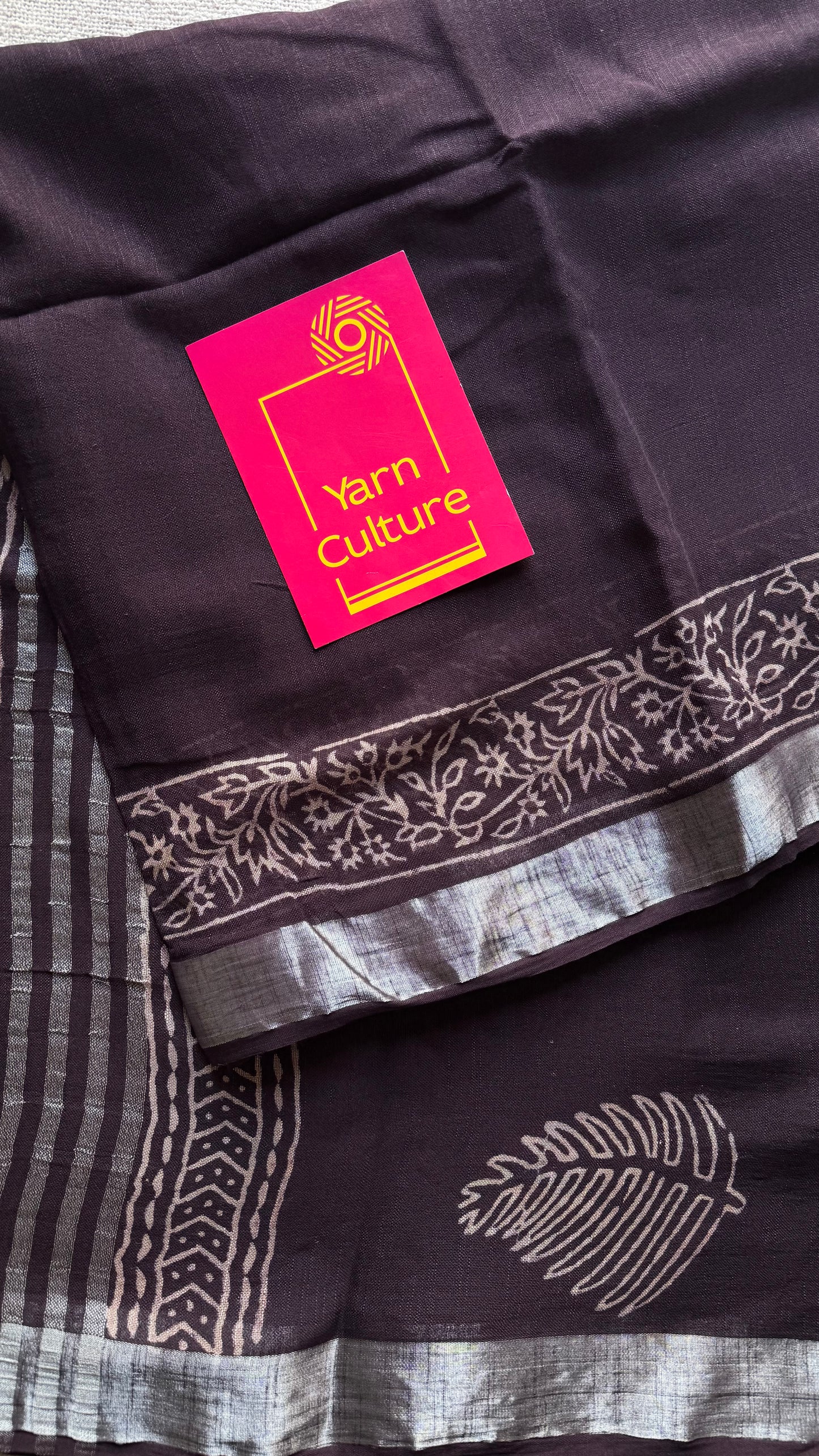 Wine and cream linen, silver zari border - YCTORNOP20