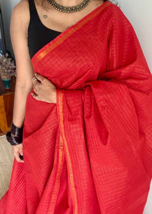 Chilli red mini kattam sungudi, madurai cotton - YCCOTNSEMS17
