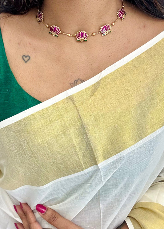 Purple pink (vadamalli) lotus chain, necklace - YCAGC47