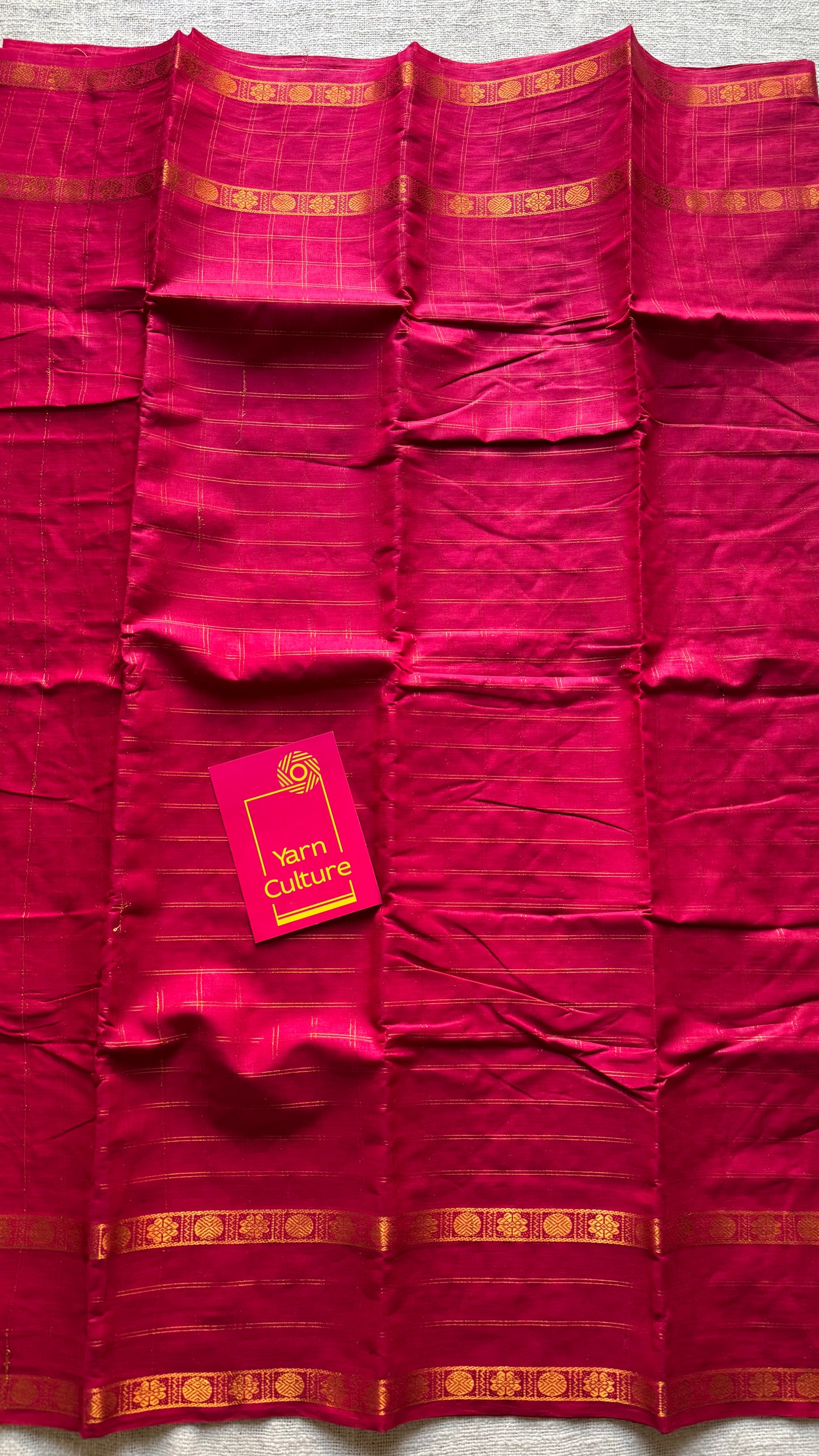 Pinkish red adayar gold zari kattam, sungudi cotton - YCCOTNOCSC45