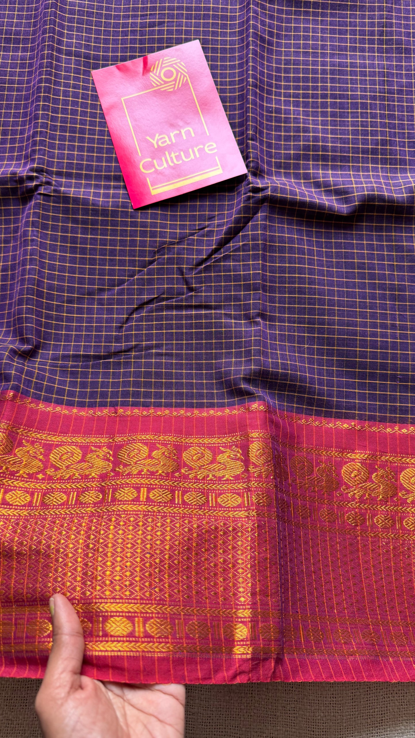 Purple checks with pink zari border, premium narayanpet, soft cotton - YCWOTDNPCFE21