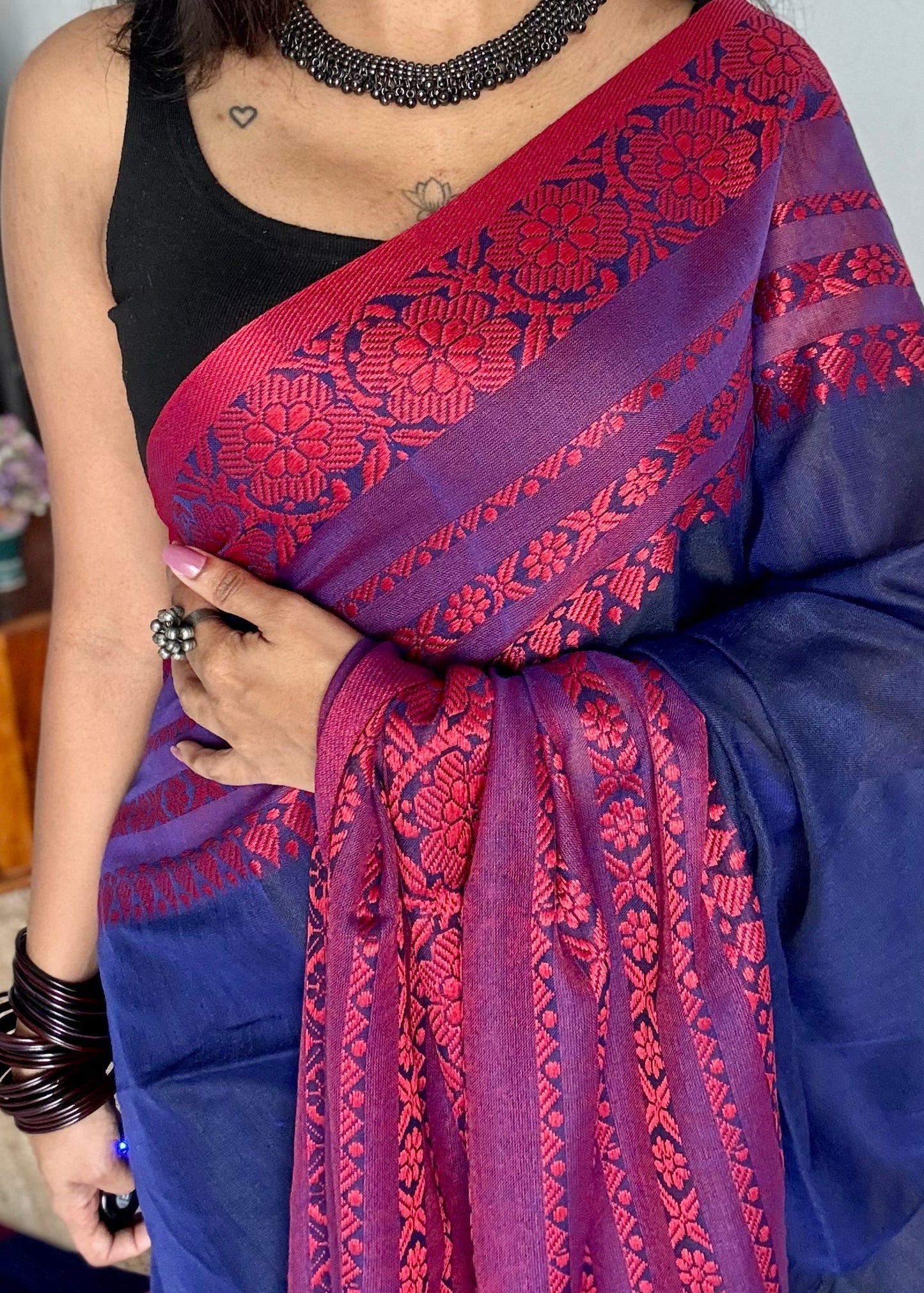 Blue with red and purple threadwork, begampuri soft cotton - YCBCBPJA200