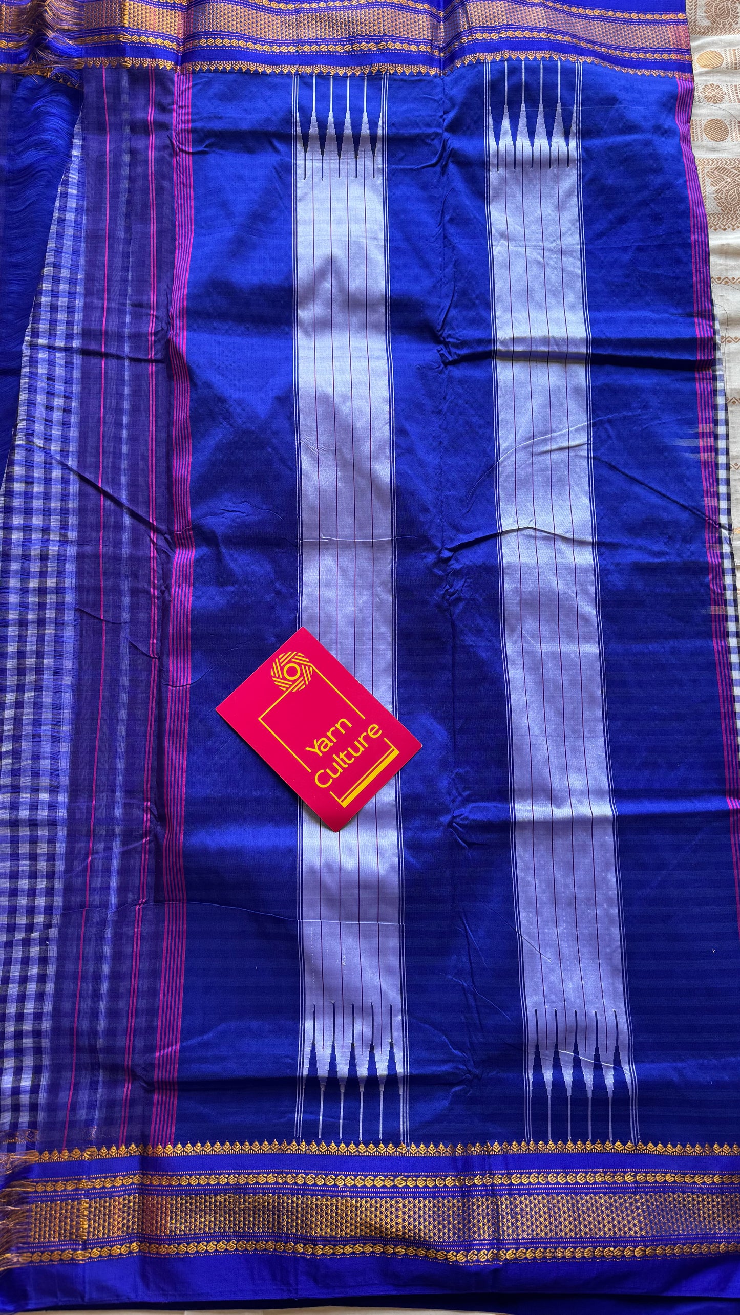 llkal blue and white checks with chikki paras border, soft cotton - YCLOKICAP228