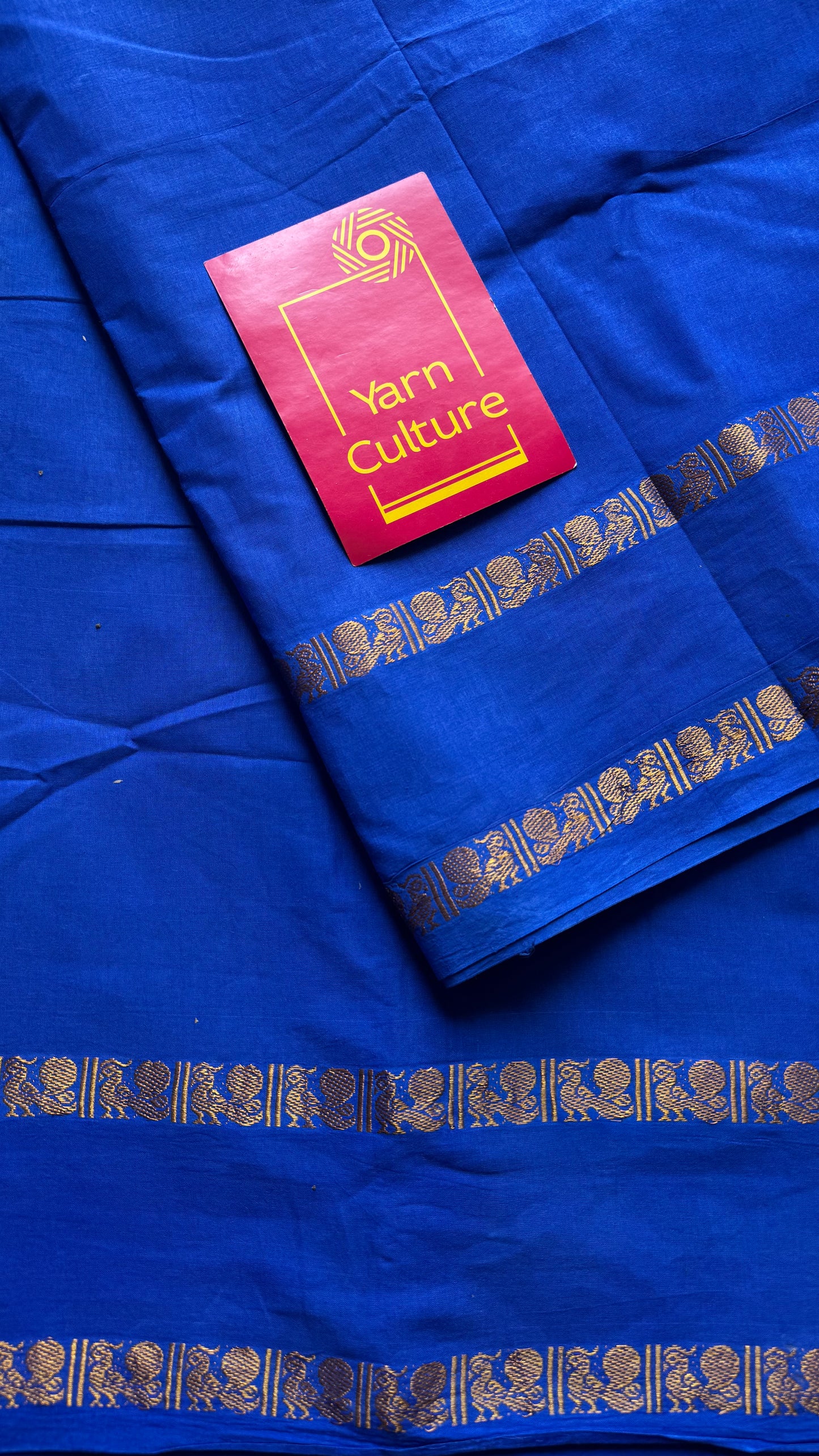 Electric blue rettaipettu peacock gap border, kattuchayam dyed madurai cotton saree  - YCCOTNMSAP97