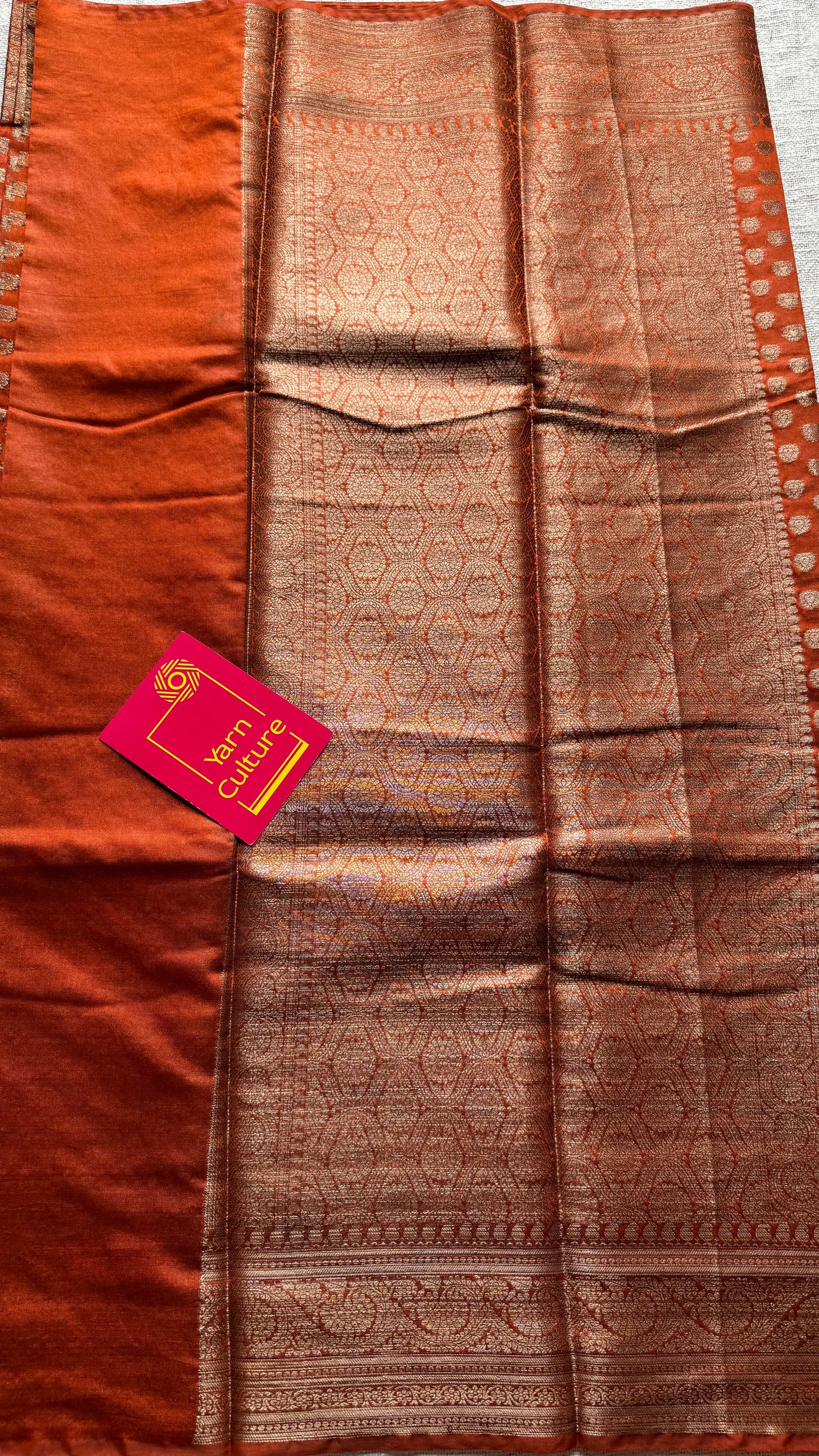 Topaz - Burnt orange, antique gold zari, Banarasi semi georgette - YCBLFEGAGZ19