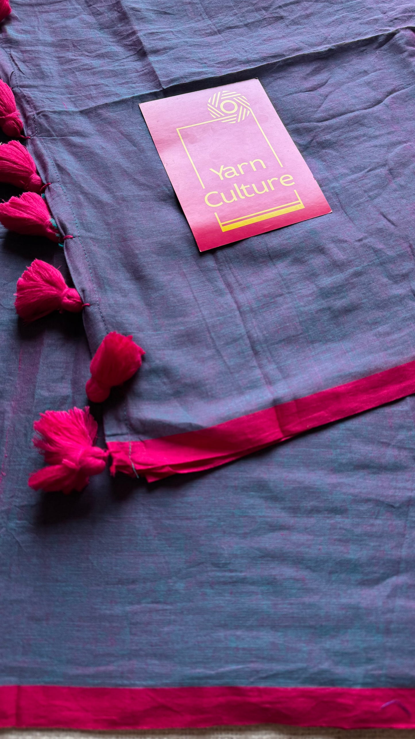 Dark lilac dual tone with pink and dark pink border mul cotton saree - YCBCMCFE227