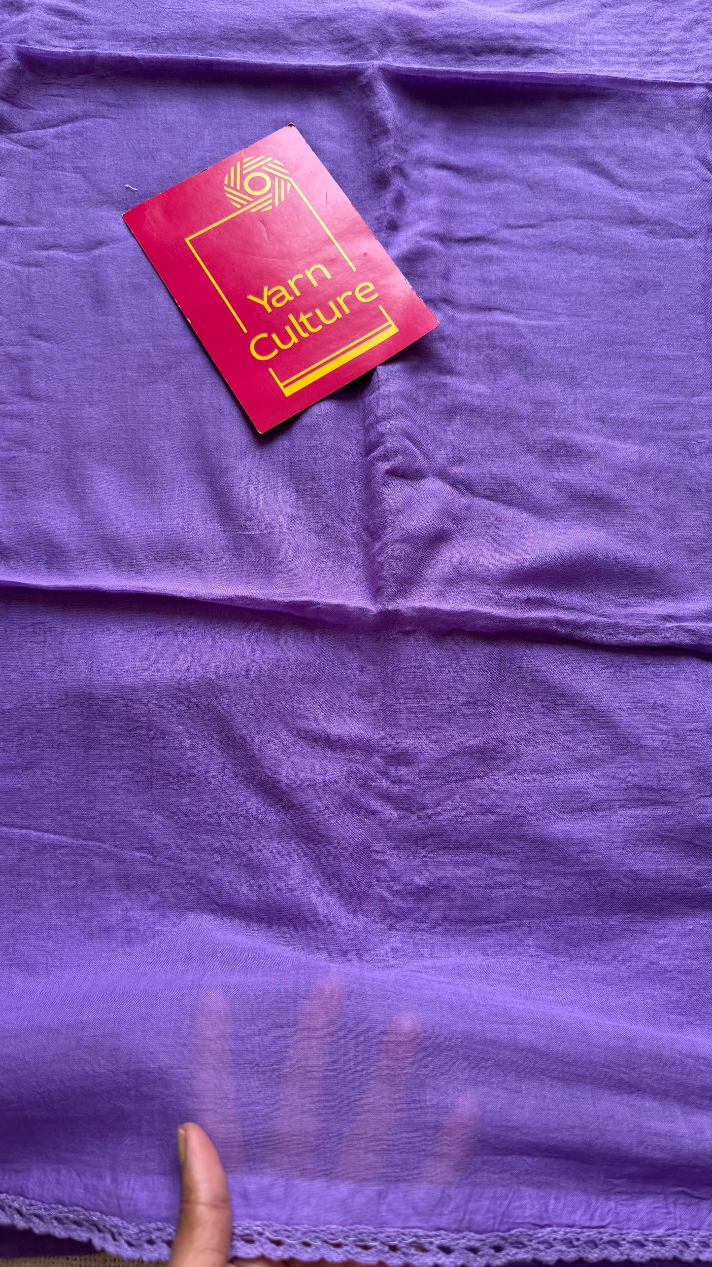 Lilac plain mul saree with lace border - YCBCMCFE404