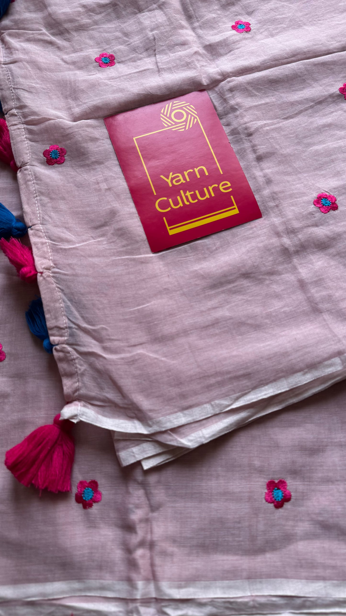 Pink floral embroidered mul cotton saree  - YCBCMCAP45