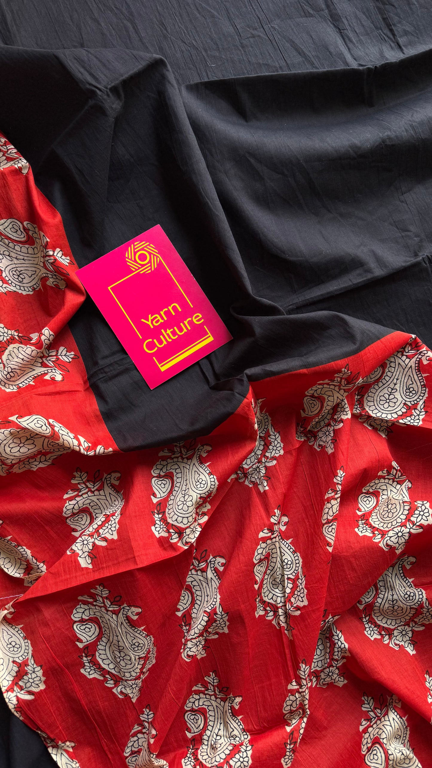 Black with red floral one sided border, soft cotton saree - YCTORCMA05