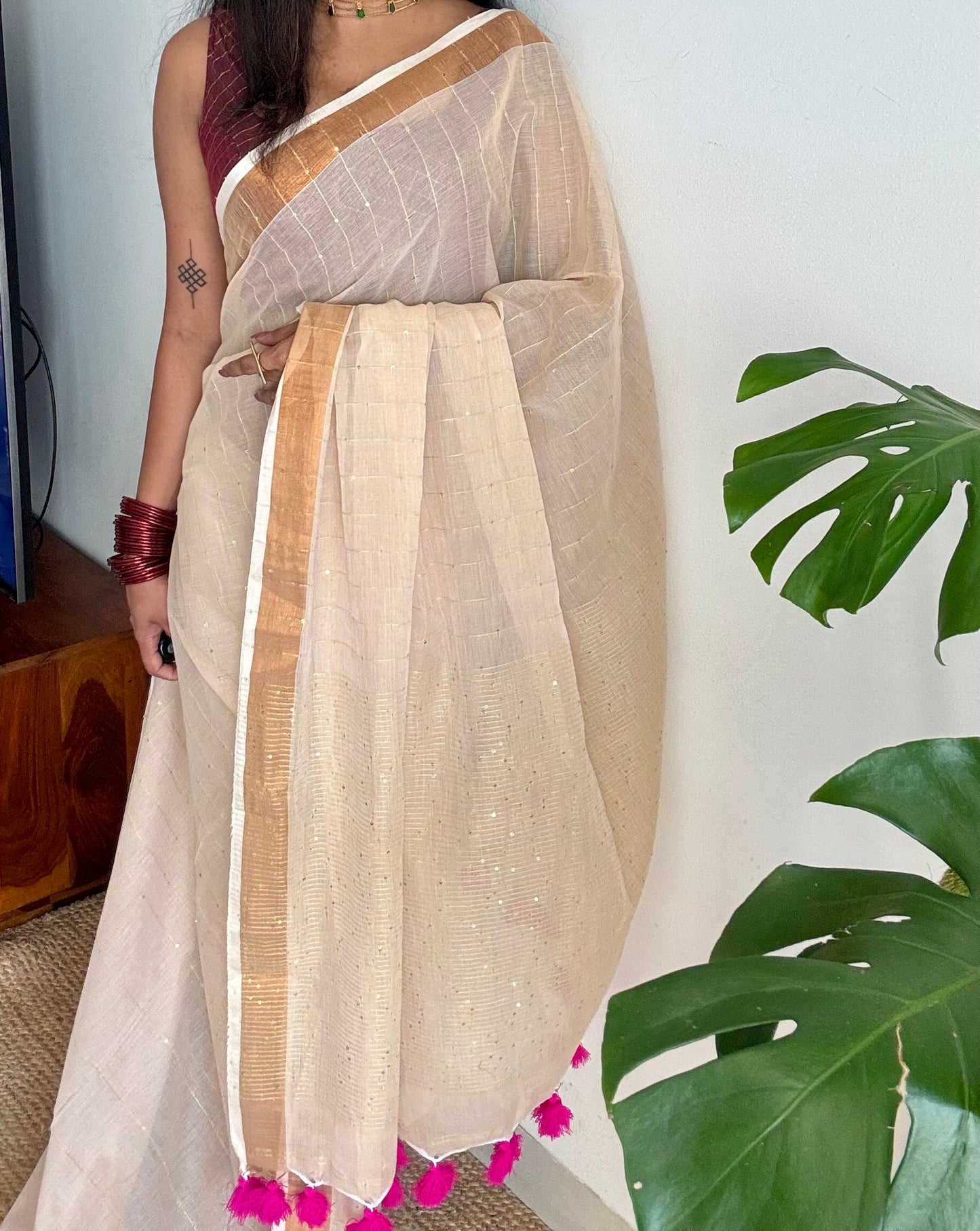 Sandal mul saree, sequins work  - YCIEON26
