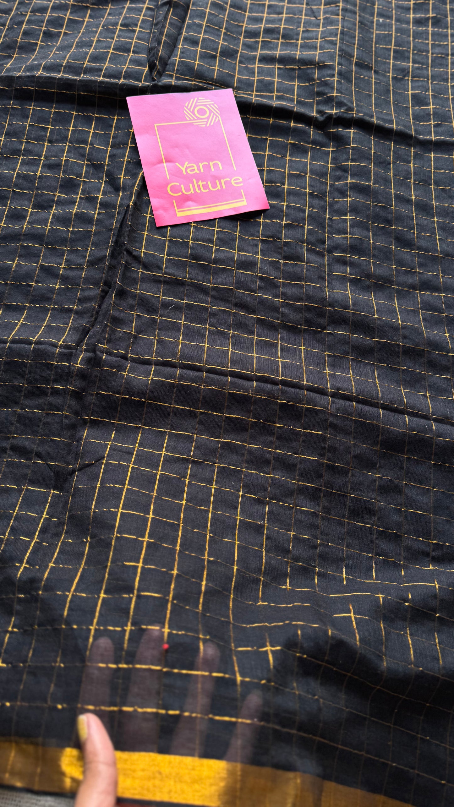 Black mul with gold checks and zari border - YCBCMCDE20