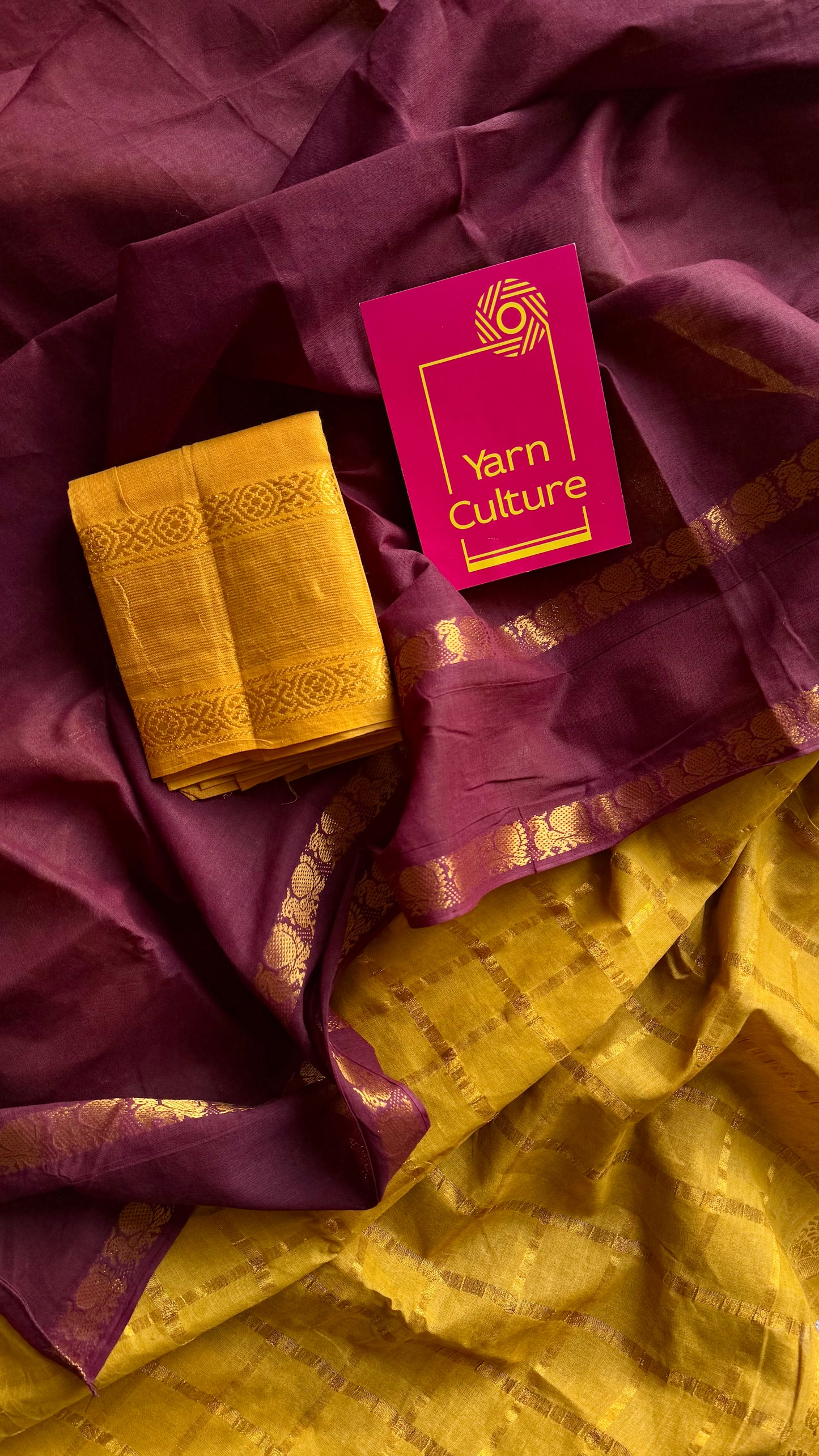 Kandigai (கண்டிகை): maroon with ginger yellow, sungudi cotton - YCENOID11