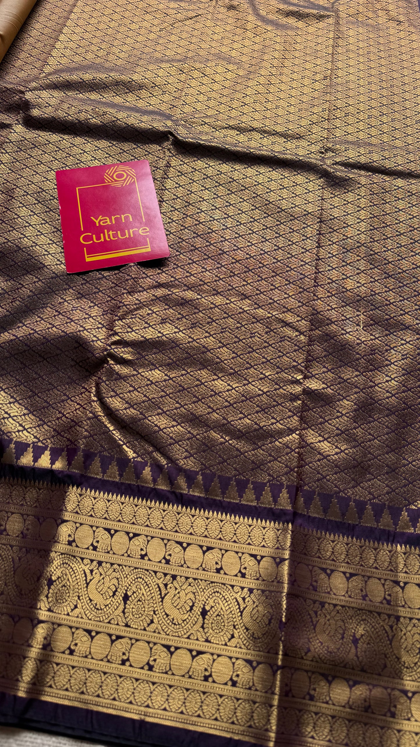 Mohini - beige with deep wine purple, handloom korvai semi silk - YCCOTNFEJUKS06
