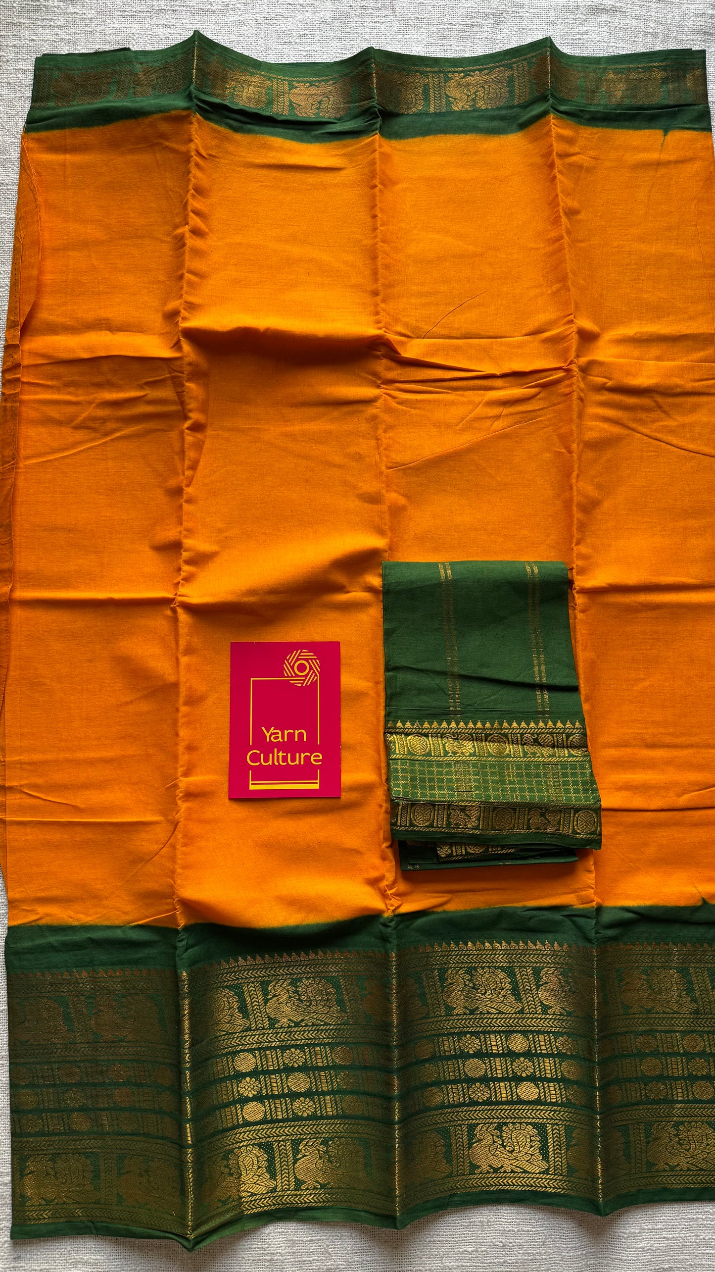 Mango yellow with green border, sungudi, madurai soft cotton - YCCOTNSUJA01