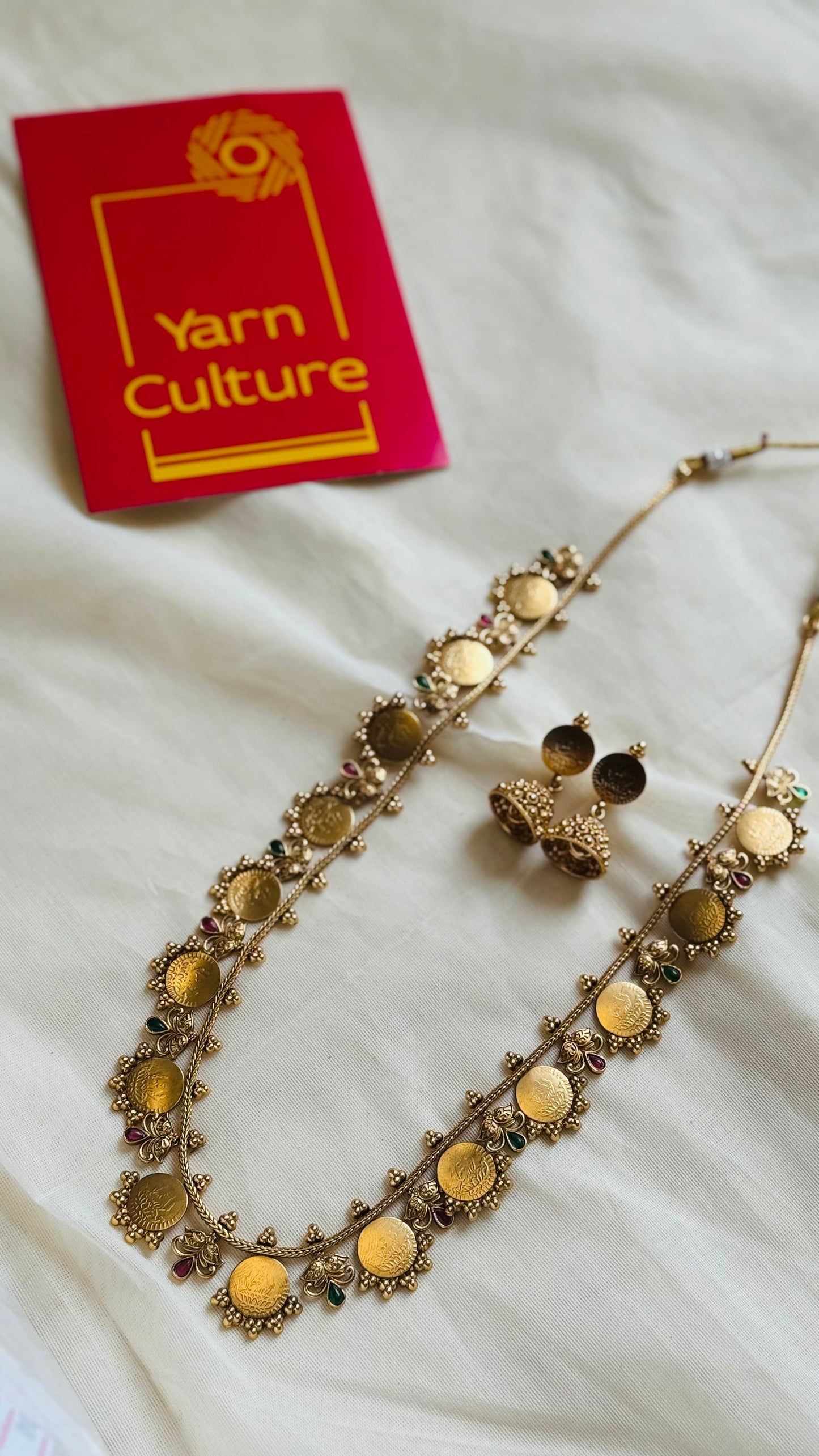 Long coin statement neckpiece, with earrings - YCGPNP729