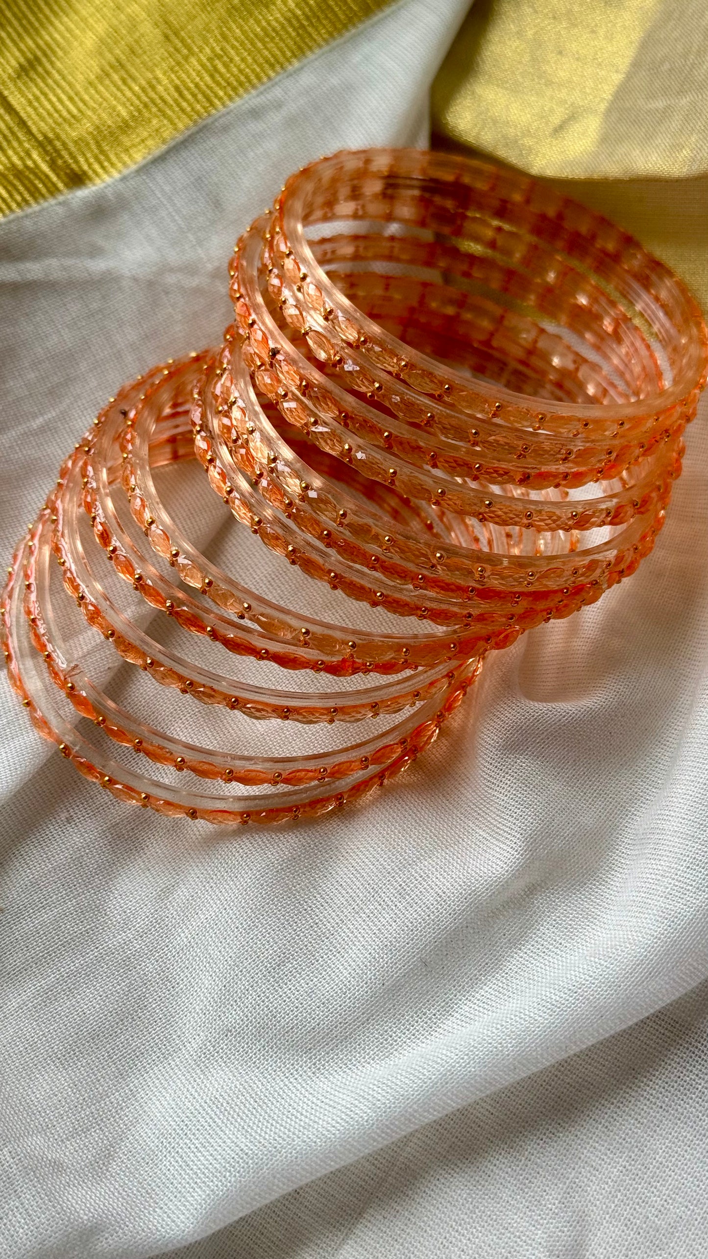 Pastel orange raindrop glass bangles, set of 12 - YCBANGL848