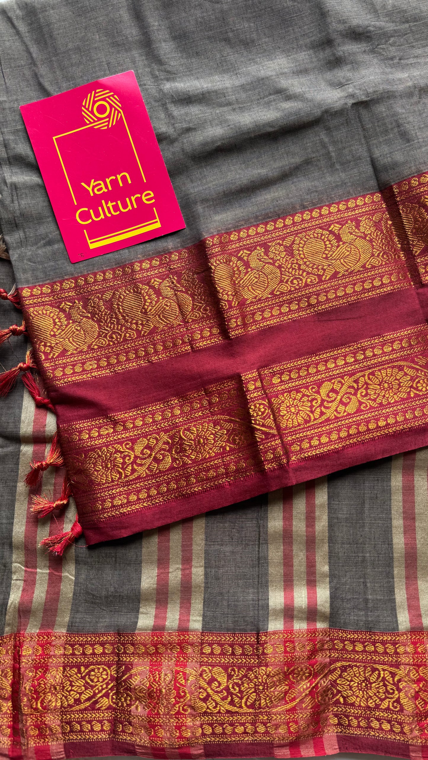 Grey with red wide border, narayanpet soft cotton saree - YCWOTDAUG05