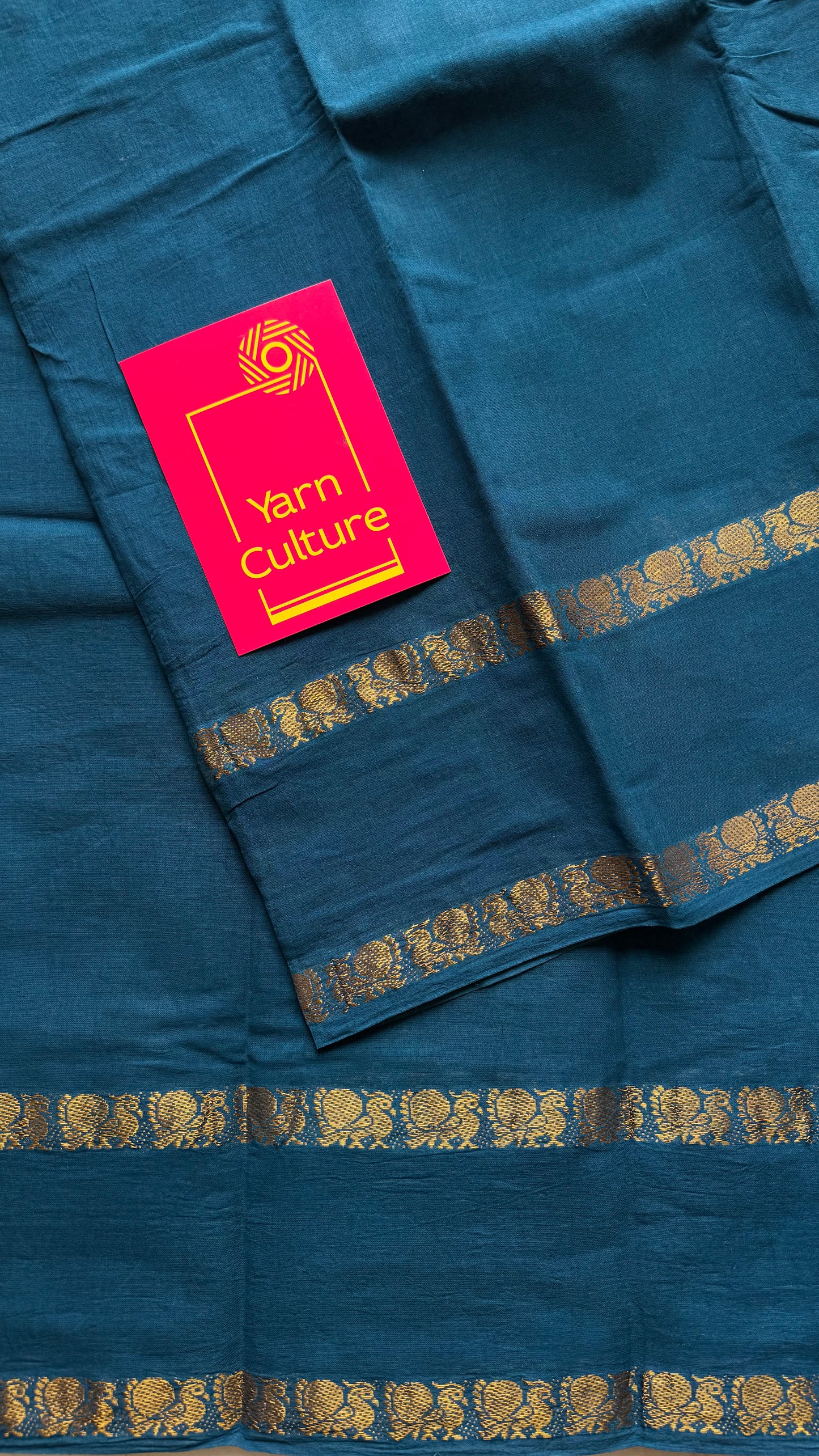 Peacock blue/teal rettaipettu peacock double bordered, kattuchayam dyed madurai cotton saree - YCTORKDJU30