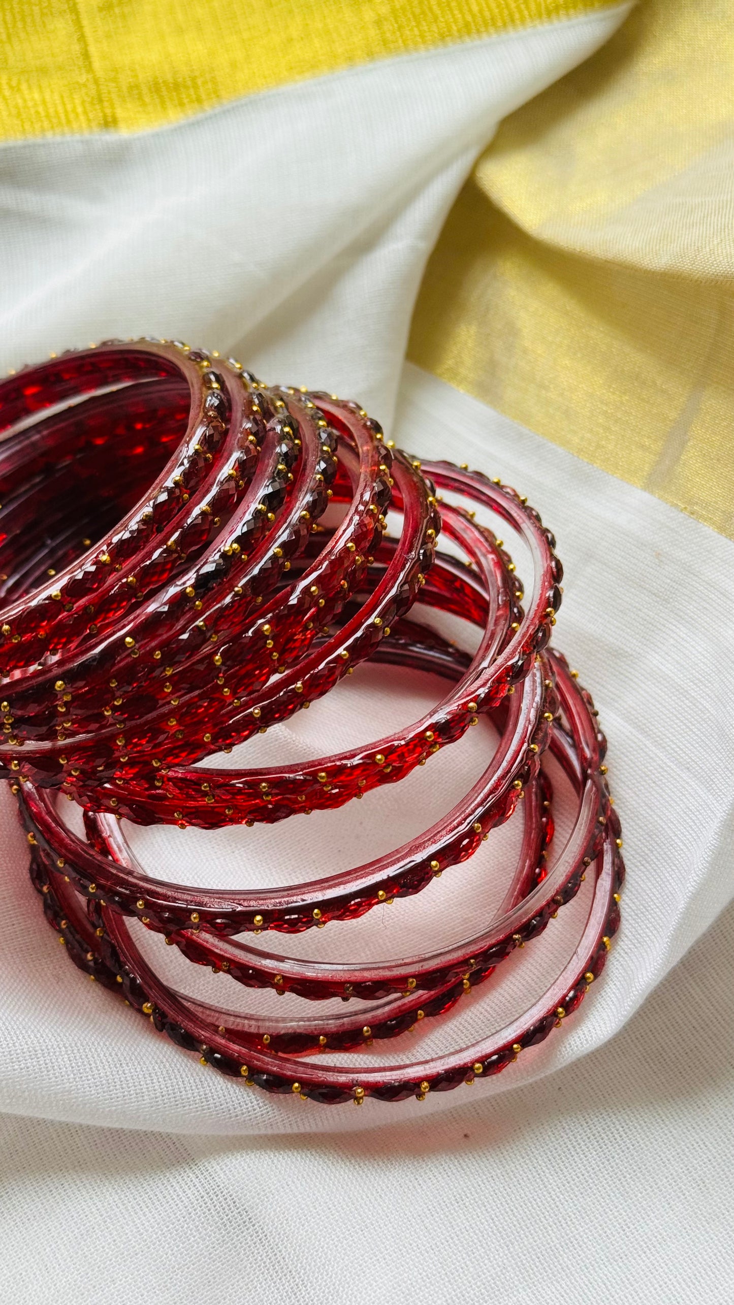 Dark red raindrop glass bangles, set of 12 - YCBANGL846