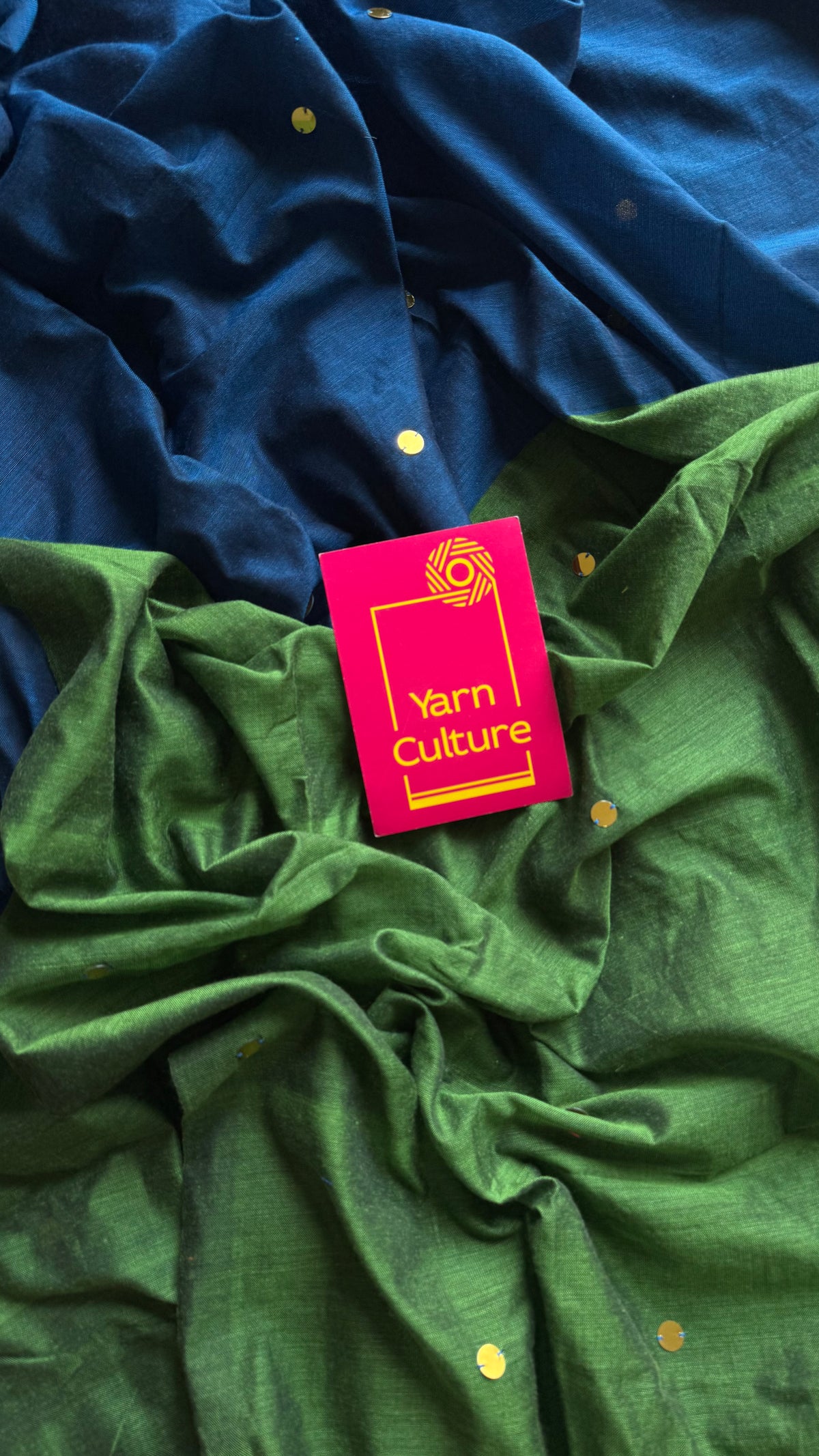 Blue with green contrast pallu, gini sequins, soft cotton saree - YCBCSCOC03