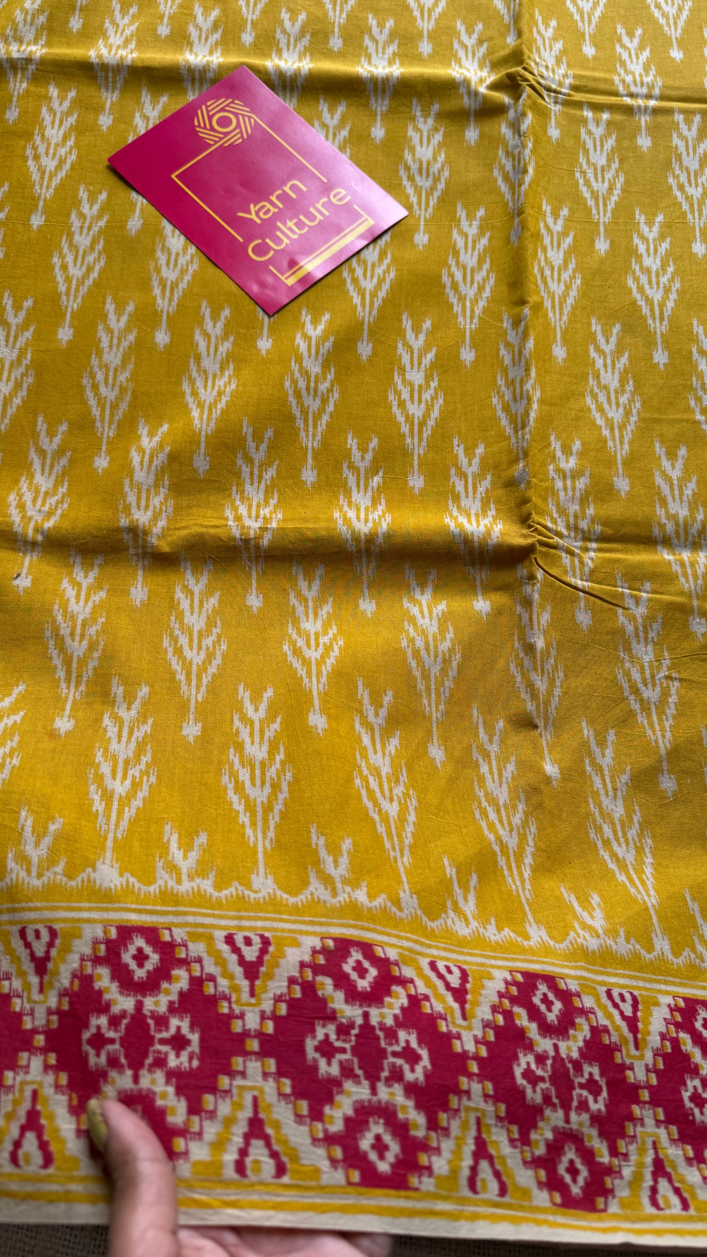 Yellow with red kalamkari, ikat motifs, soft cotton - YCWOTDOCMP82