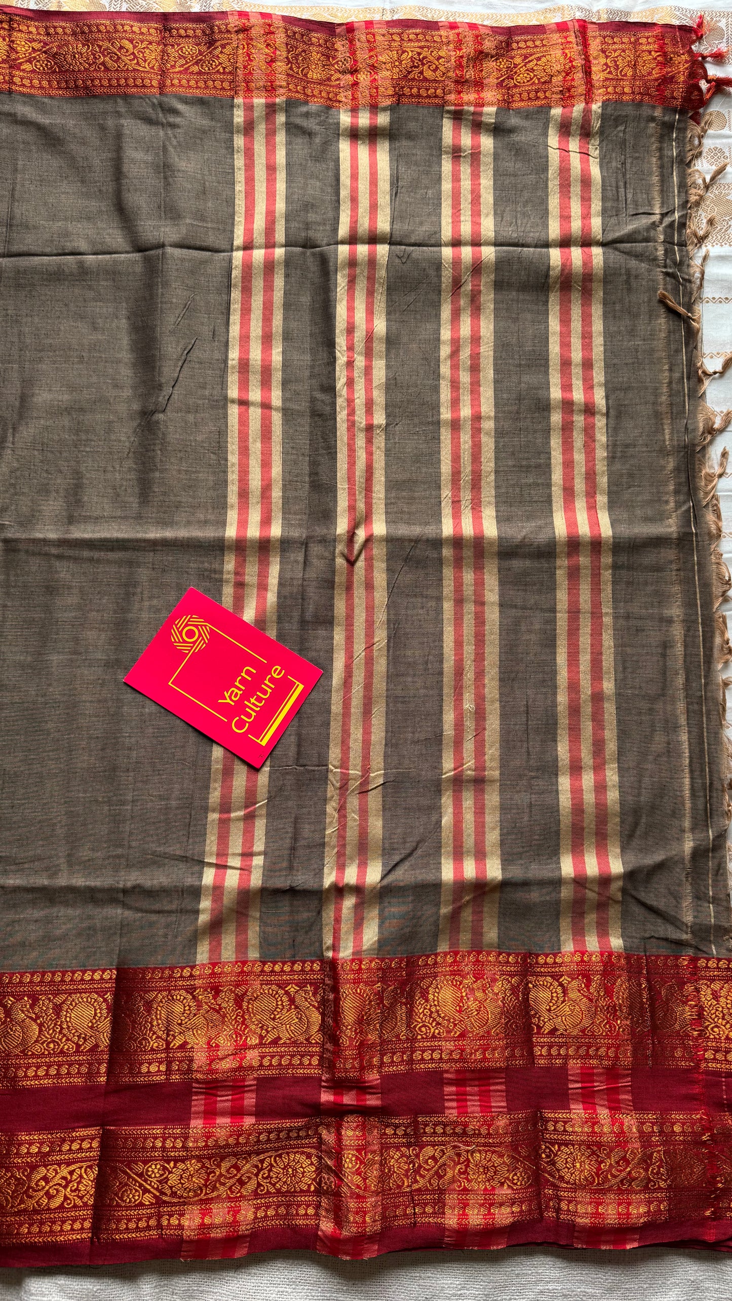Grey with red wide border, narayanpet soft cotton saree - YCWOTDAUG05