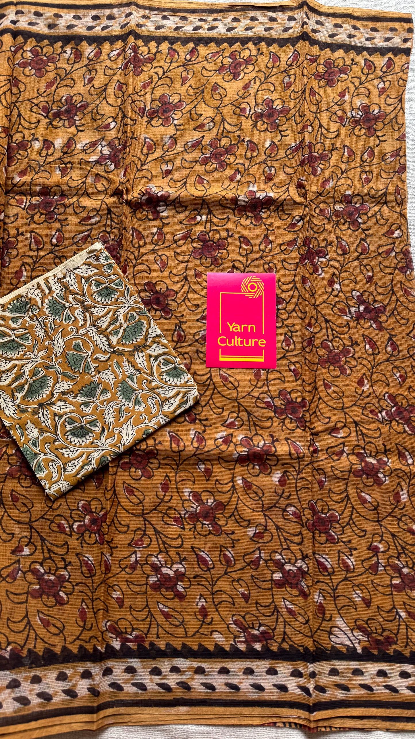 Orange Drama - light orange with brown floral kota doria saree - YCTORKDAP03