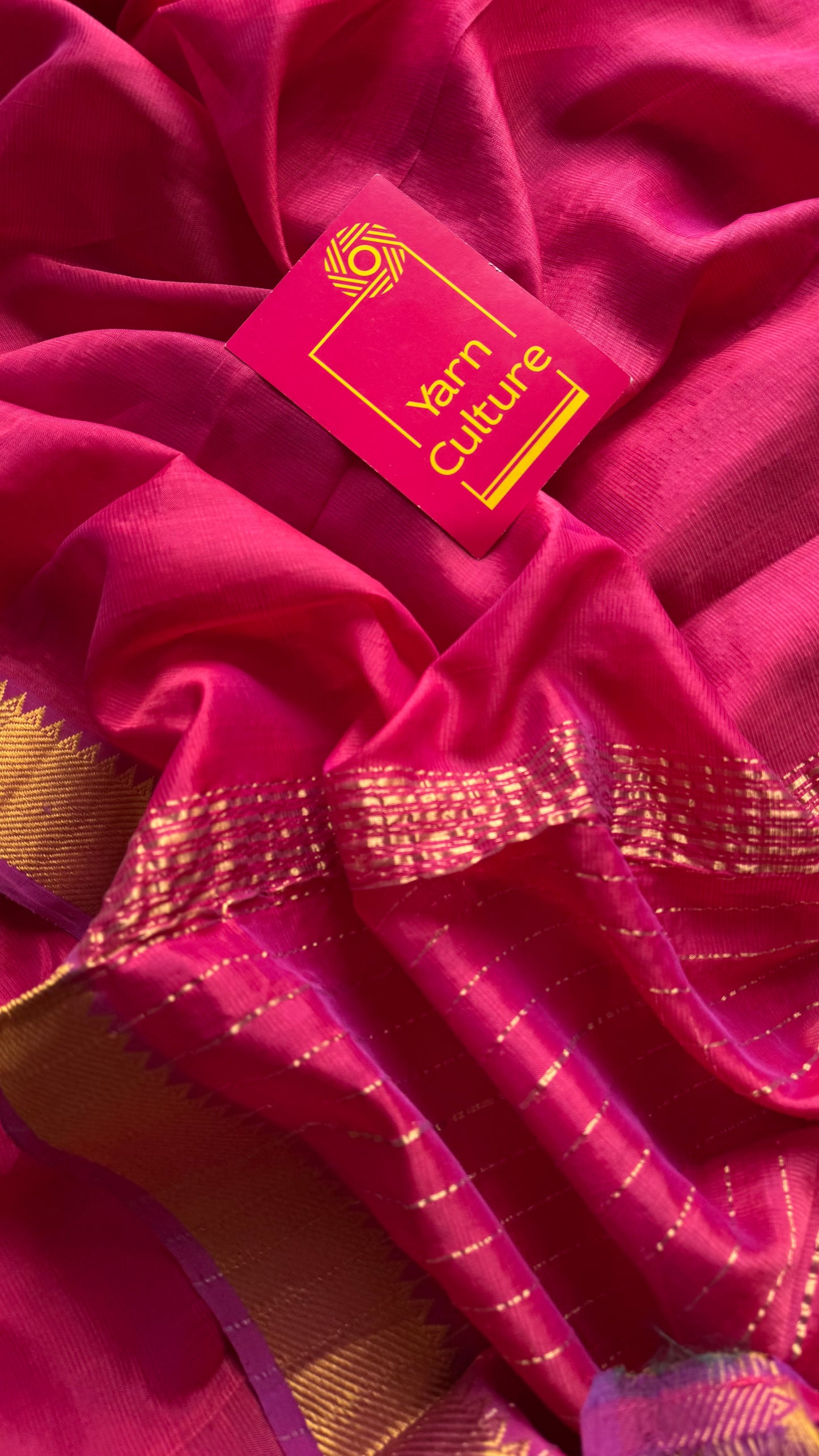 Plain hot pink dual tone with gold zari border, mangalgiri silk cotton, handwoven, soft, light weight - YCWOTDMSAP224